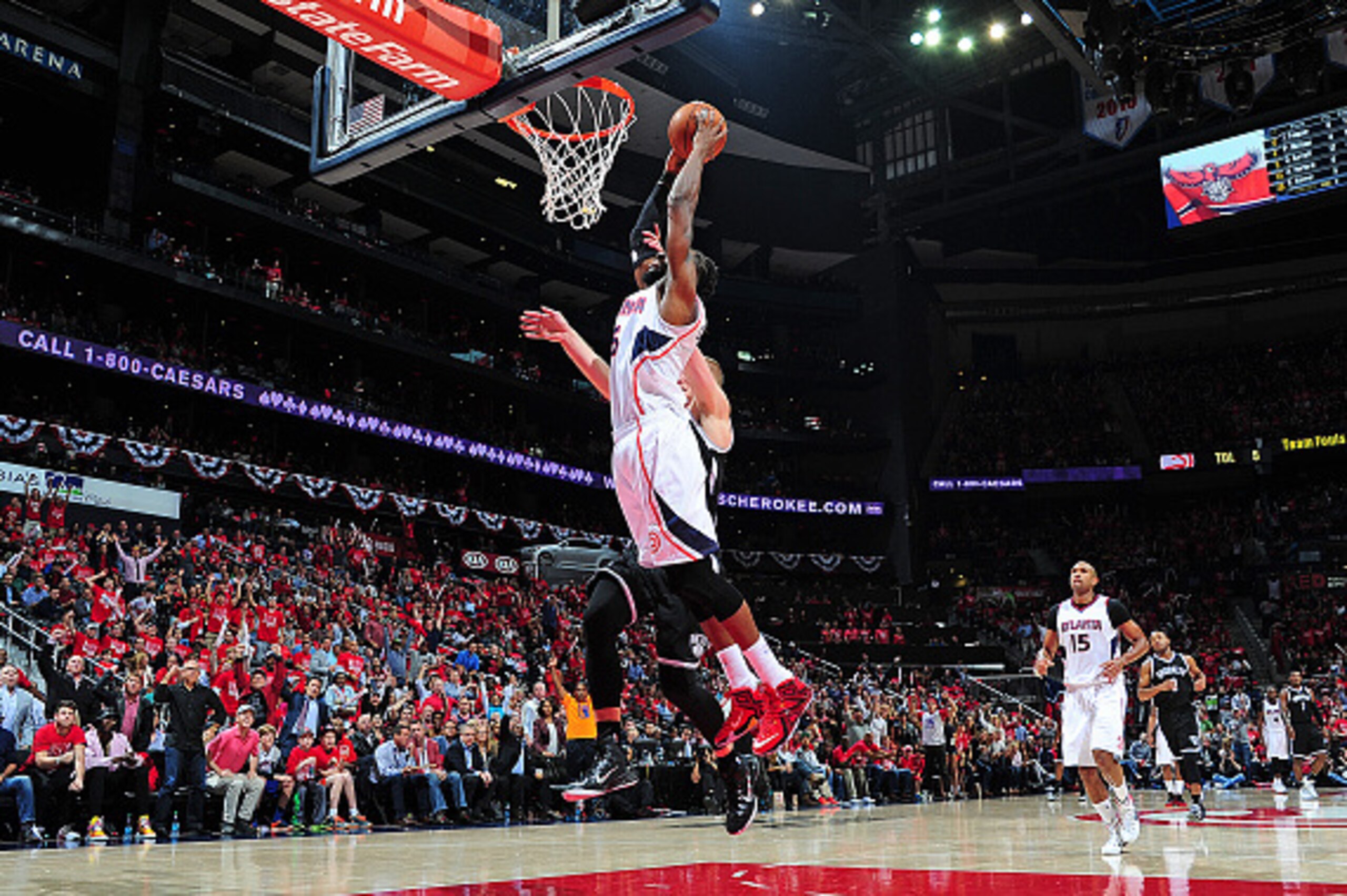 ATLANTA, GA - APRIL 29: DeMarre Carroll #5 of the Atlanta Hawks goes up for a dunk against the Brooklyn Nets in Game Five of the Eastern Conference Quarterfinals during the 2015 NBA Playoffs on April 29, 2015 at Philips Arena in Atlanta, Georgia. NOTE T ATLANTA, GA - APRIL 29: DeMarre Carroll #5 of the Atlanta Hawks goes up for a dunk against the Brooklyn Nets in Game Five of the Eastern Conference Quarterfinals during the 2015 NBA Playoffs on April 29, 2015 at Philips Arena in Atlanta, Georgia. NOTE T