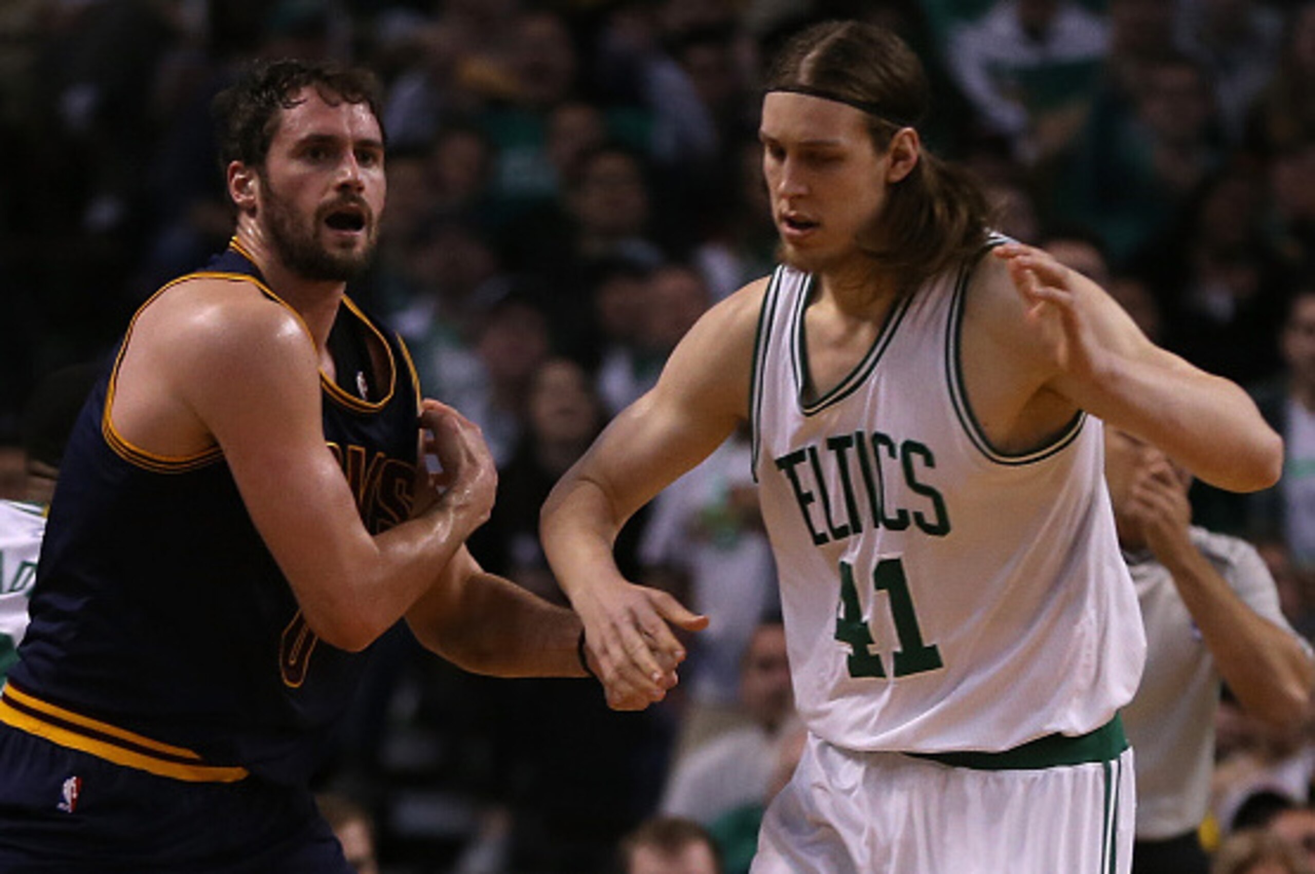 BOSTON, MA - APRIL 26: Kevin Love #0 of the Cleveland Cavaliers reacts after an injury against the Boston Celtics in the first quarter in Game Four during the first round of the 2015 NBA Playoffs on April 26, 2015 at TD Garden in Boston, Massachusetts. (P