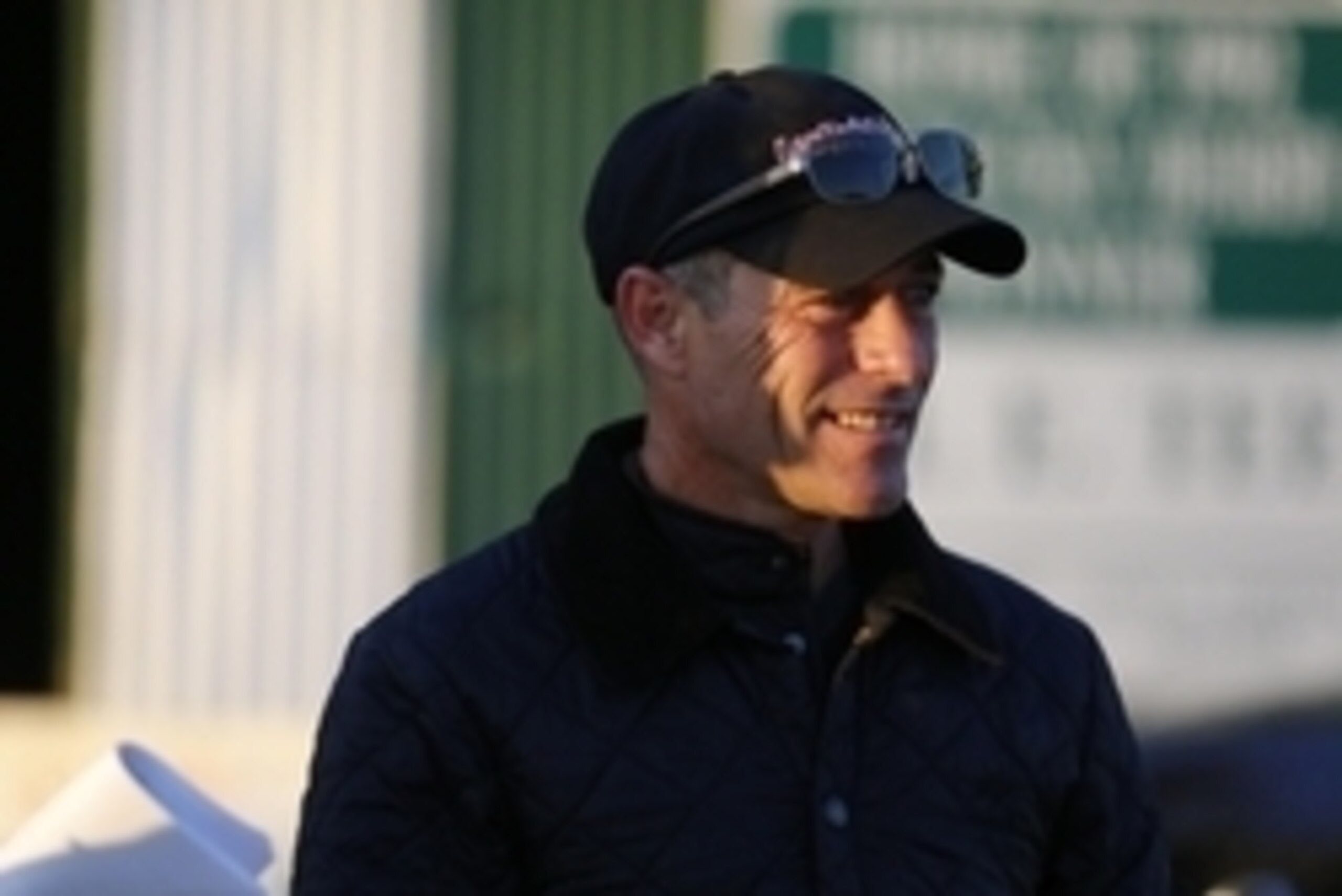 Apr 27, 2015; Louisville, KY, USA; Horse jockey Gary Stevens talks with spectators during morning work outs at Churchill Downs. Mandatory Credit: Mark Zerof-USA TODAY Sports