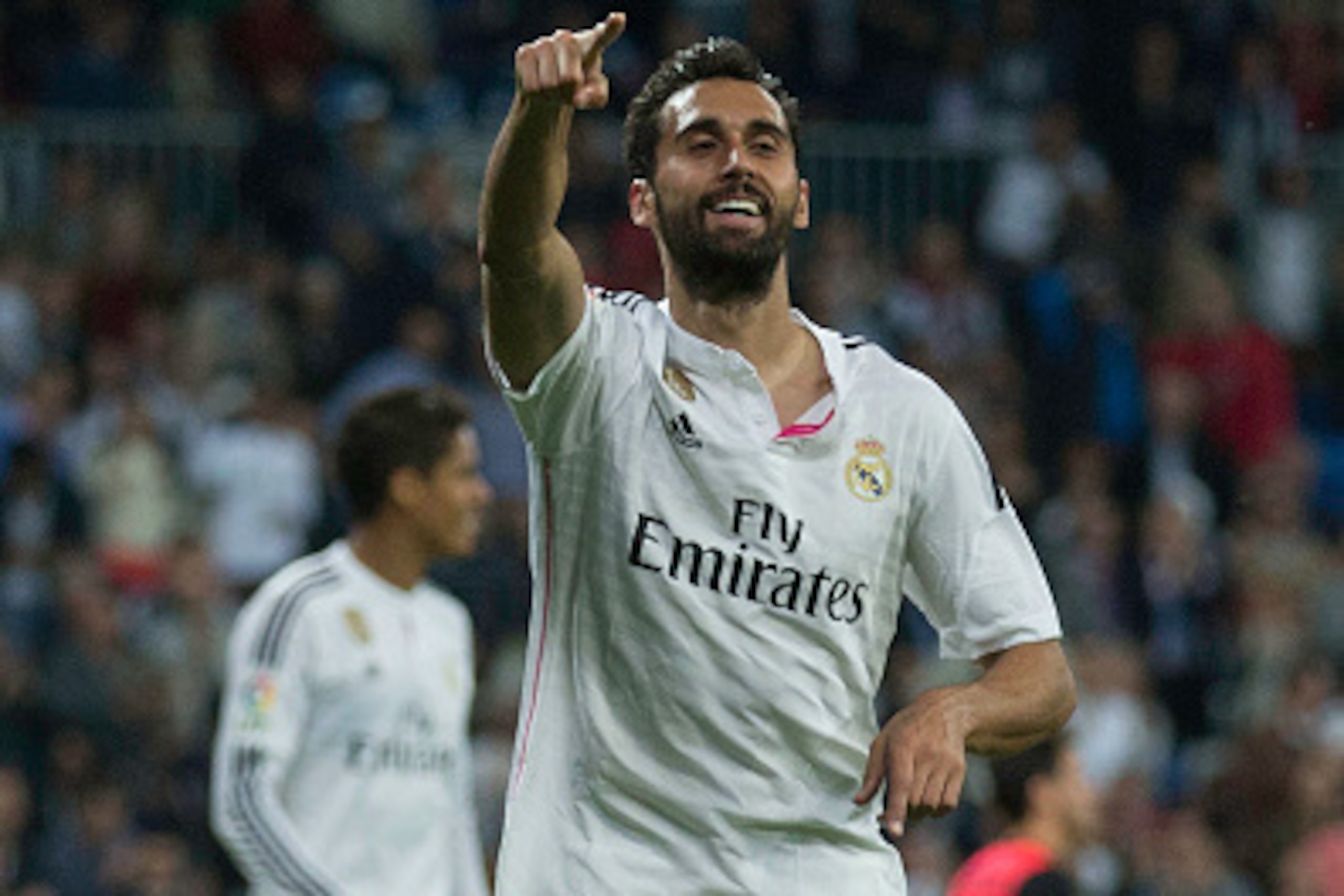 MADRID, SPAIN - APRIL 29:  Alvaro Arbeloa of Real Madrid CF celebrates scoring their third goal during the La Liga match between Real Madrid CF and UD Almeria at Estadio Santiago Bernabeu on April 29, 2015 in Madrid, Spain.  (Photo by Gonzalo Arroyo Moren
