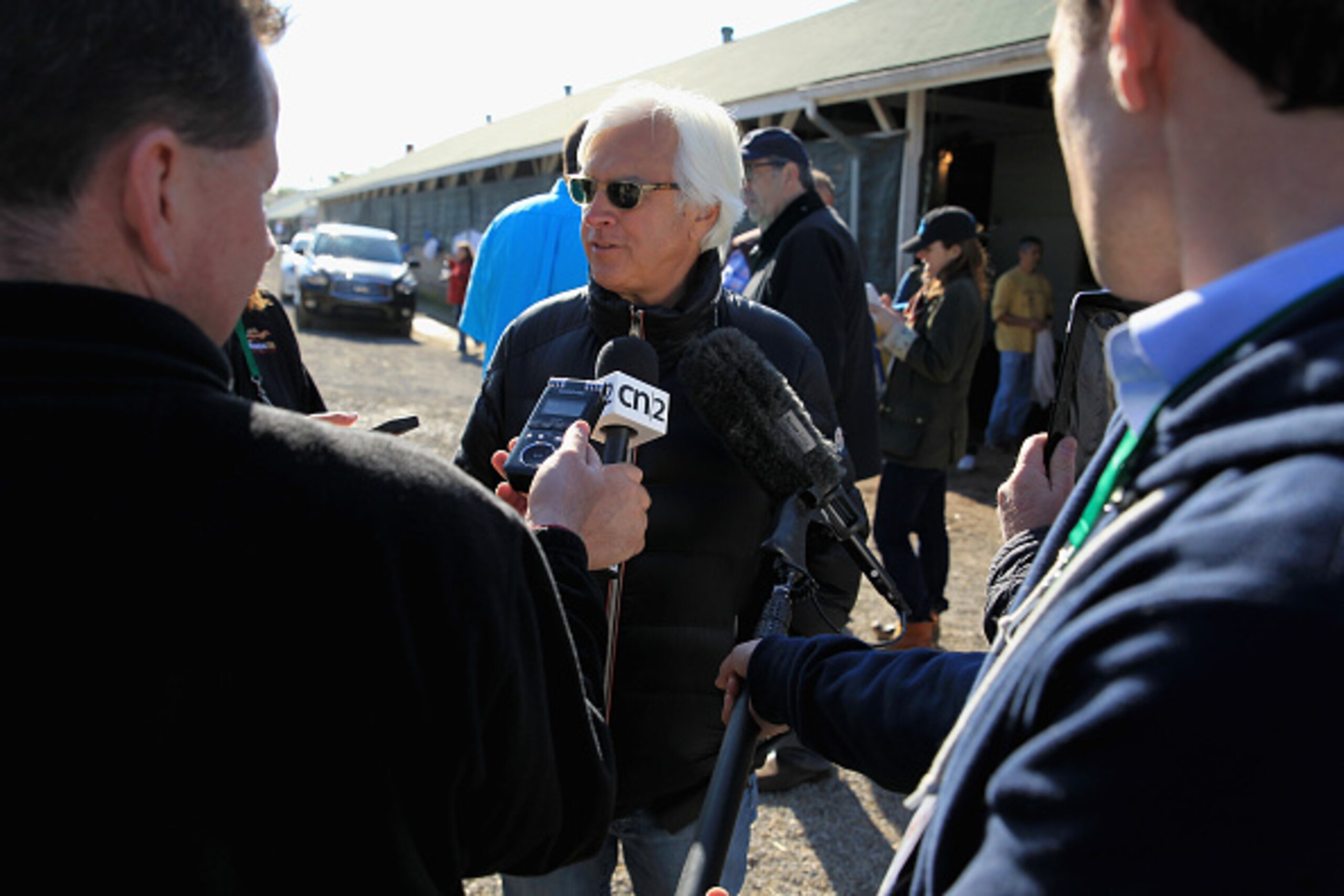 LOUISVILLE, KY - APRIL 28:  Bob Baffert the trainer of American Pharoh and Dortmund talks with the media during the morning training for the Kentucky Derby at Churchill Downs on April 28, 2015 in Louisville, Kentucky.  (Photo by Andy Lyons/Getty Images)