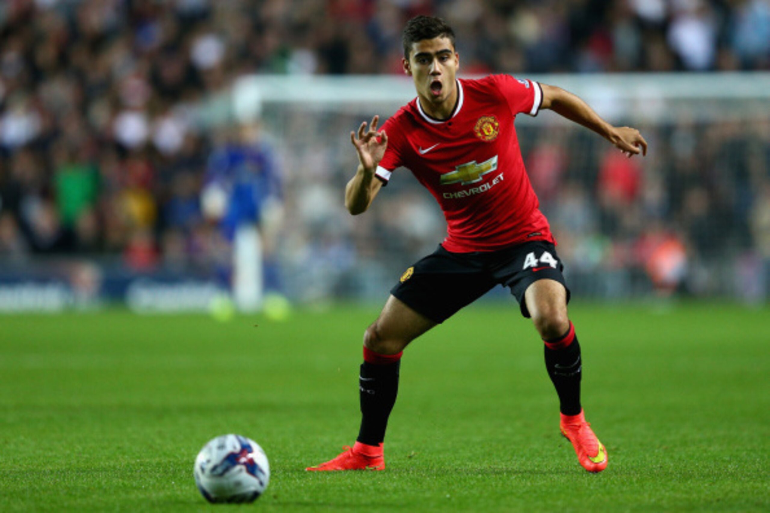 MILTON KEYNES, ENGLAND - AUGUST 26:  Andreas Pereira of Manchester United in action during the Capital One Cup second round match between MK Dons and Manchester United at Stadium mk on August 26, 2014 in Milton Keynes, England.  (Photo by Clive Mason/Gett