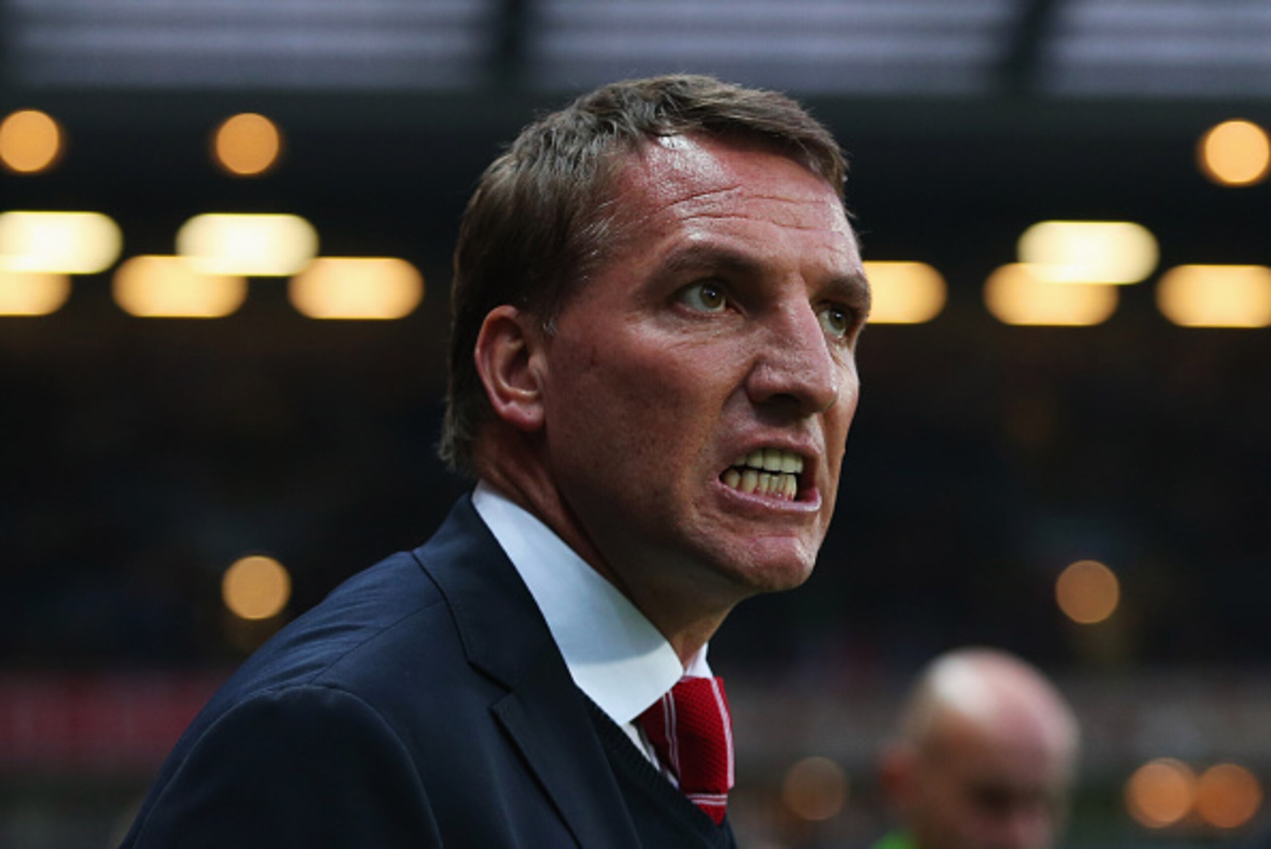 BLACKBURN, ENGLAND - APRIL 08:  Brendan Rodgers manager of Liverpool grimaces prior to the FA Cup Quarter Final Replay match between Blackburn Rovers and Liverpool at Ewood Park on April 8, 2015 in Blackburn, England.  (Photo by Jan Kruger/Getty Images)