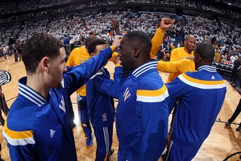 NEW ORLEANS, LA - APRIL 25:  The Golden State Warriors huddle before Game Four of the Western Conference Quarterfinals against the New Orleans Pelicans during the 2015 NBA Playoffs on April 25, 2015 at the Smoothie King Center in New Orleans, Louisiana. N