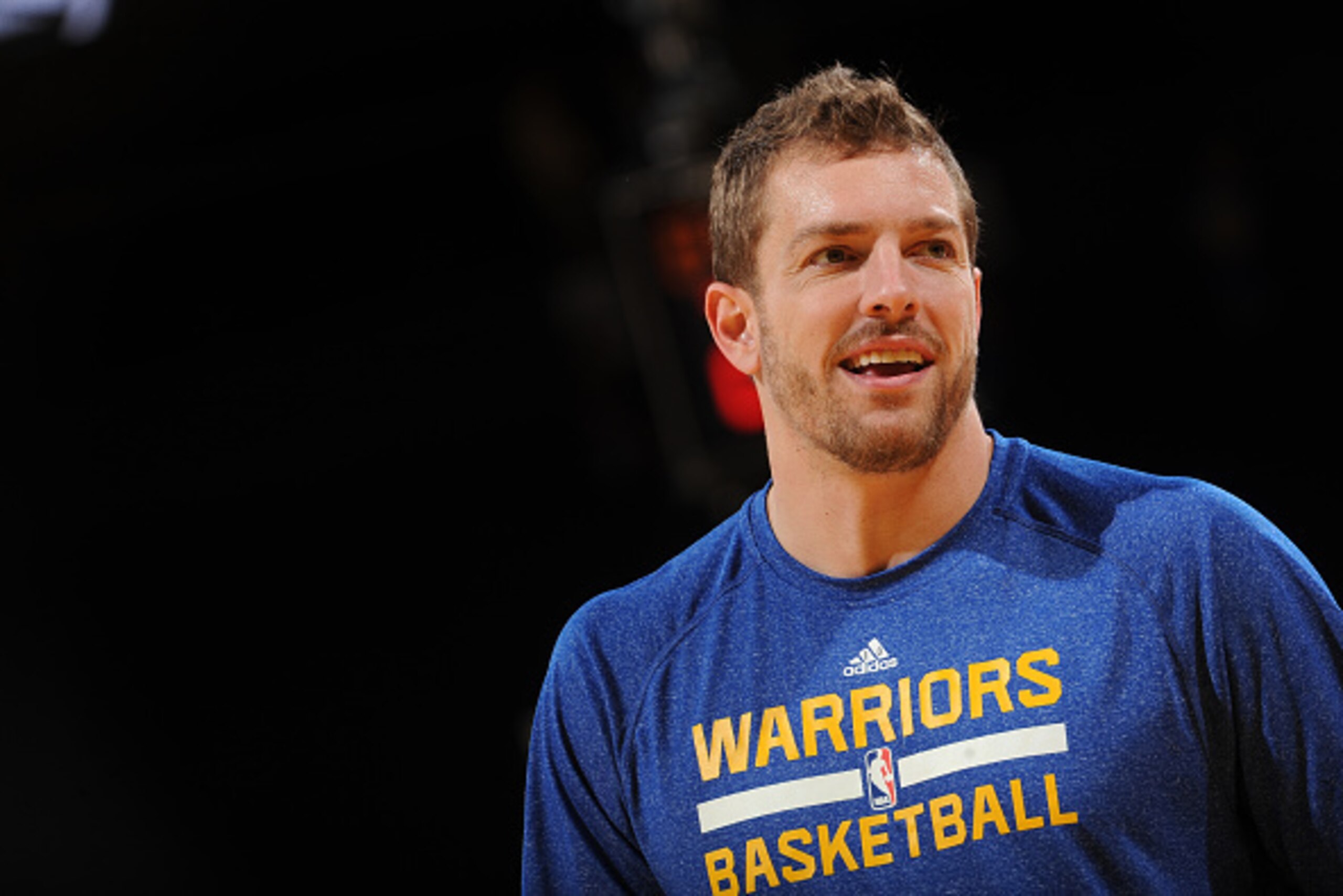OAKLAND, CA -APRIL 11: David Lee #10 of the Golden State Warriors warms up before facing the Minnesota Timberwolves on April 11, 2015 at Oracle Arena in Oakland, California. NOTE TO USER: User expressly acknowledges and agrees that, by downloading and or 