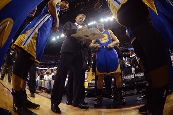 NEW ORLEANS, LA - APRIL 25:  Steve Kerr of the Golden State Warriors coaches against the New Orleans Pelicans in Game Four of the Western Conference Quarterfinals during the NBA Playoffs at Smoothie King Center on April 25, 2015 in New Orleans, Louisiana.