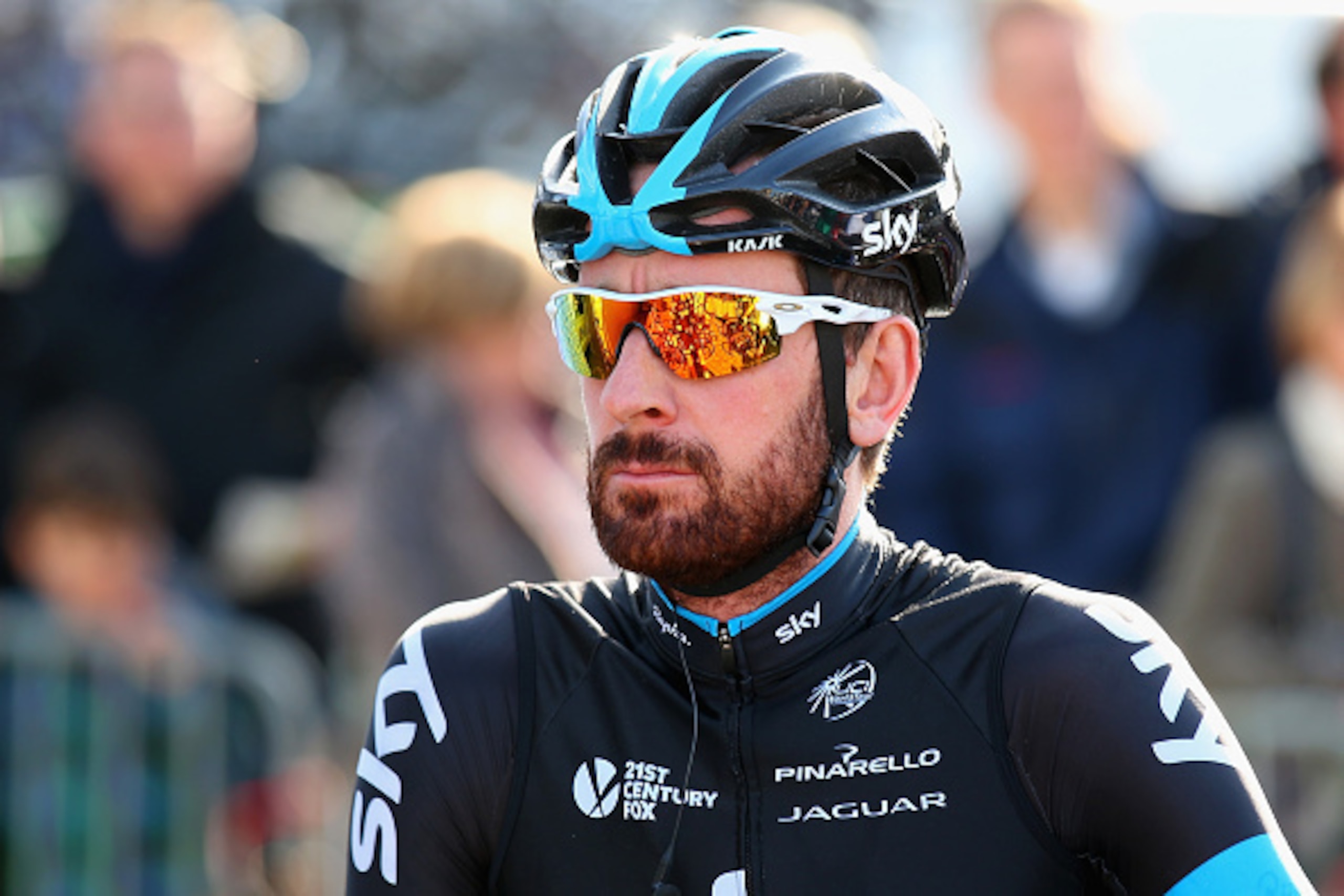 PARIS, FRANCE - APRIL 12:  Sir Bradley Wiggins of Great Britain and Team SKY looks on at the start of the 113th edition of the Paris-Roubaix cycle race from Paris to Roubaix on April 12, 2015 in Paris, France.  (Photo by Bryn Lennon/Getty Images)