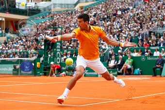 MONTE-CARLO, MONACO - APRIL 19:  Novak Djokovic of Serbia in action against Tomas Berdych of Czech Republic in the final during day eight of the Monte Carlo Rolex Masters tennis at the Monte-Carlo Sporting Club on April 19, 2015 in Monte-Carlo, Monaco.  (