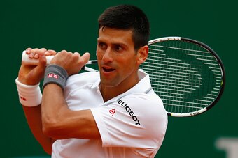 MONTE-CARLO, MONACO - APRIL 16:  Novak Djokovic of Serbia in action against Andreas Haider-Maurer of Austria during day five of the Monte Carlo Rolex Masters tennis at the Monte-Carlo Sporting Club on April 16, 2015 in Monte-Carlo, Monaco.  (Photo by Juli