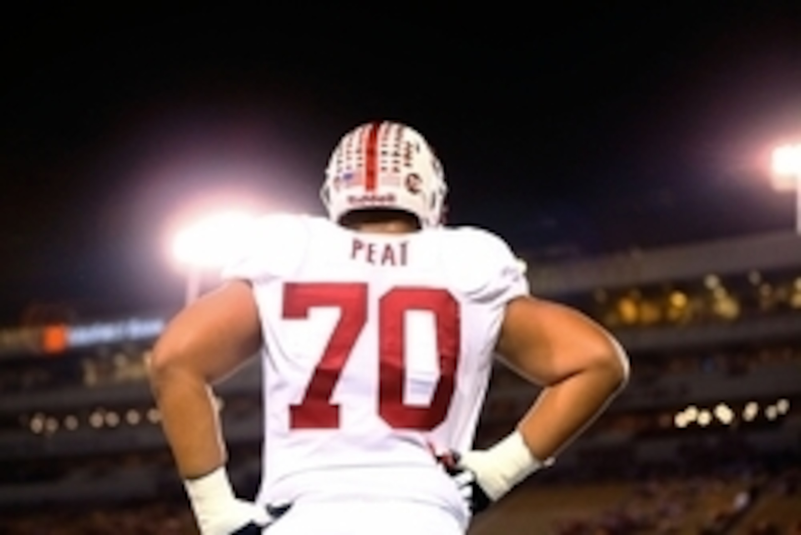 Oct 18, 2014; Tempe, AZ, USA; Stanford Cardinal offensive tackle Andrus Peat (70) against the Arizona State Sun Devils at Sun Devil Stadium. The Sun Devils defeated the Cardinal 26-10. Mandatory Credit: Mark J. Rebilas-USA TODAY Sports