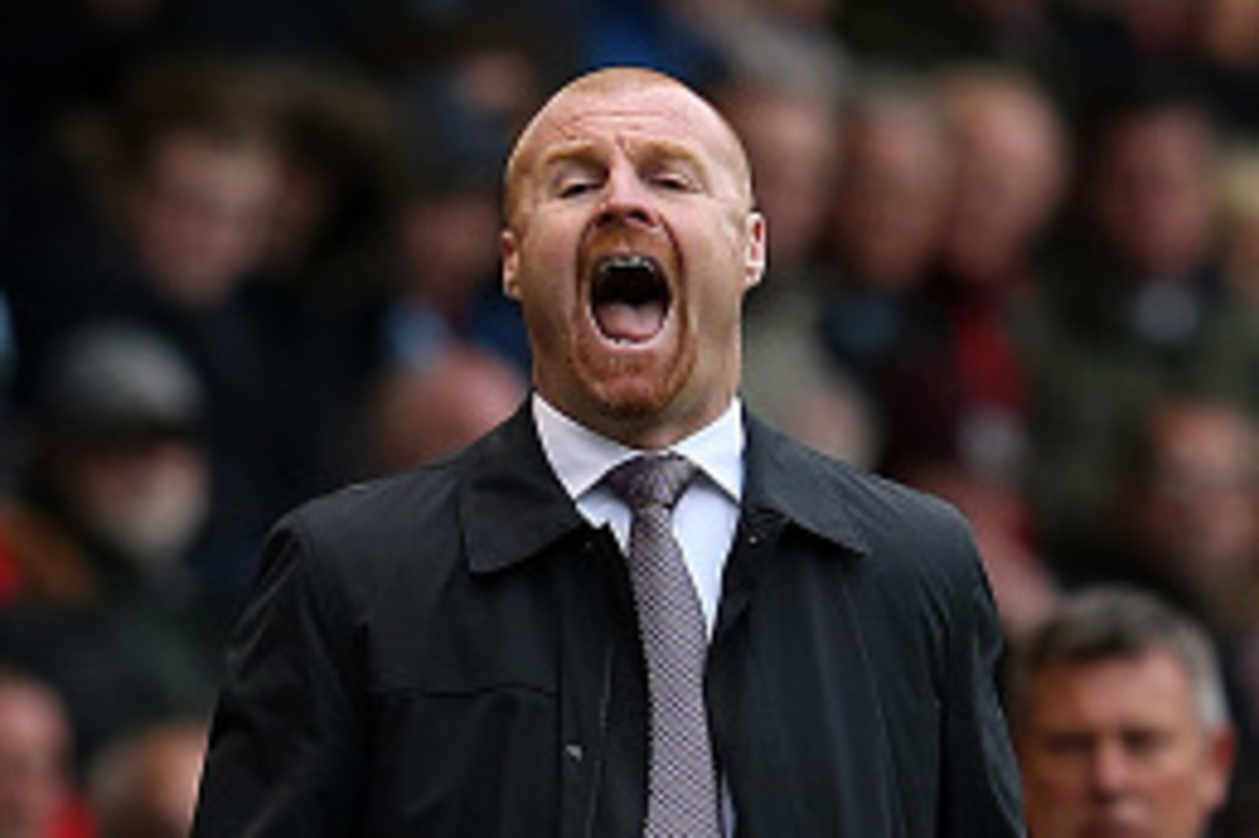 BURNLEY, ENGLAND - APRIL 25:  Manager Sean Dyche of Burnley reacts during the Barclays Premier League match between Burnley and Leicester City at Turf Moor on April 25, 2015 in Burnley, England.  (Photo by Jan Kruger/Getty Images)