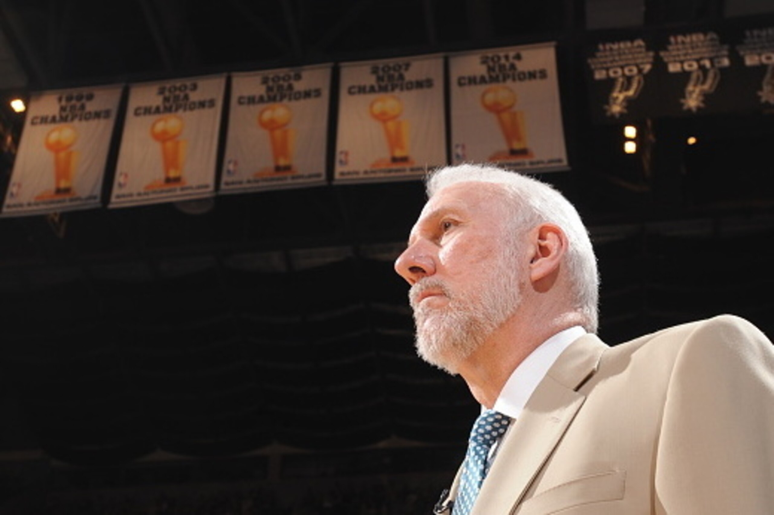 SAN ANTONIO, TEXAS - April 30: Gregg Popovich of the San Antonio Spurs before facing off against the Los Angeles Clippers for Game Six of the Western Conference Quarterfinals during the NBA Playoffs on April 30, 2015 at Barclays Center in San Antonio, Tex