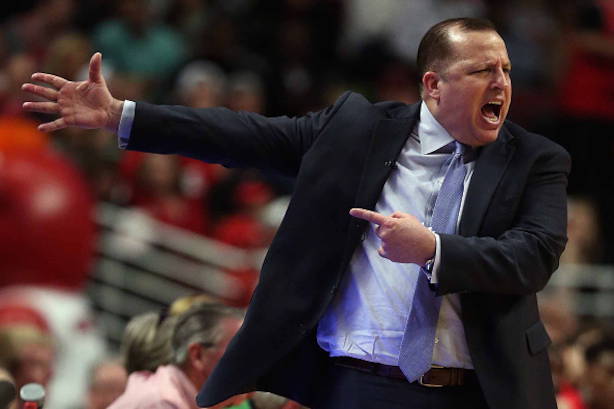CHICAGO, IL - APRIL 18: Head coach Tom Thibodeau of the Chicago Bulls calls a play against the Milwaukee Bucks during the first round of the 2015 NBA Playoffs at the United Center on April 18, 2015 in Chicago, Illinois. The Bulls defeated the Bucks 103-91 CHICAGO, IL - APRIL 18: Head coach Tom Thibodeau of the Chicago Bulls calls a play against the Milwaukee Bucks during the first round of the 2015 NBA Playoffs at the United Center on April 18, 2015 in Chicago, Illinois. The Bulls defeated the Bucks 103-91