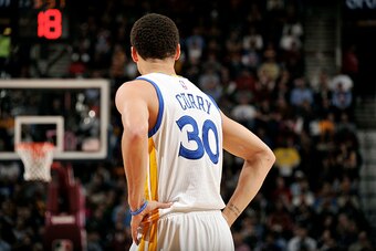 CLEVELAND, OH - FEBRUARY 26: Stephen Curry #30 of the Golden State Warriors stands on the court during a game against the Cleveland Cavaliers at The Quicken Loans Arena on February 26, 2015 in Cleveland, Ohio. NOTE TO USER: User expressly acknowledges and