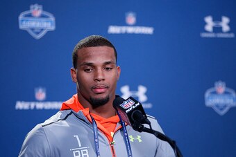 INDIANAPOLIS, IN - FEBRUARY 19: Running back Ameer Abdullah of Nebraska speaks to the media during the 2015 NFL Scouting Combine at Lucas Oil Stadium on February 19, 2015 in Indianapolis, Indiana. (Photo by Joe Robbins/Getty Images)
