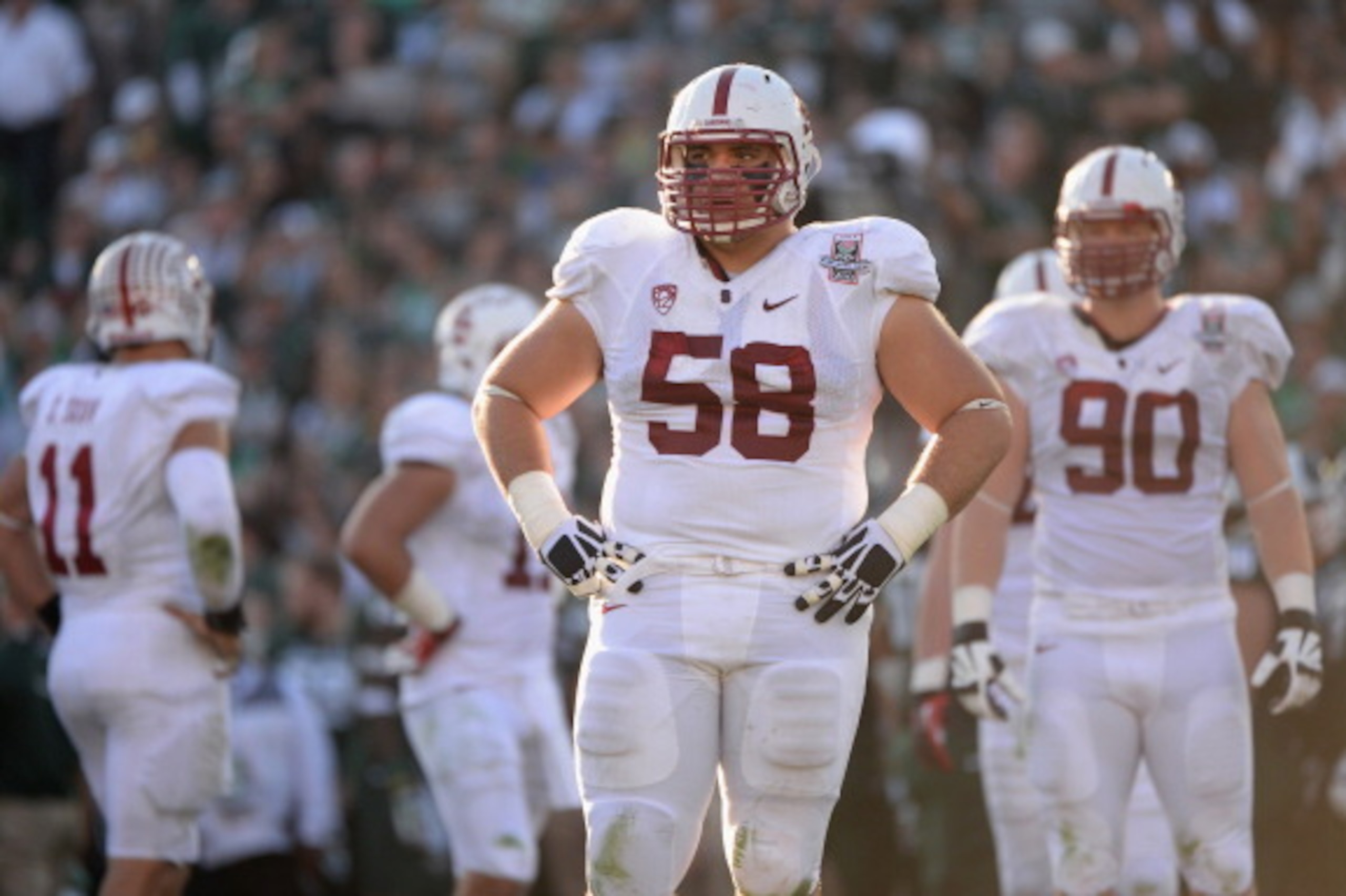 PASADENA, CA - JANUARY 01:  Defensive tackle David Parry #58 of the Stanford Cardinal looks on against the Michigan State Spartans during the 100th Rose Bowl Game presented by Vizio at the Rose Bowl on January 1, 2014 in Pasadena, California.  (Photo by H