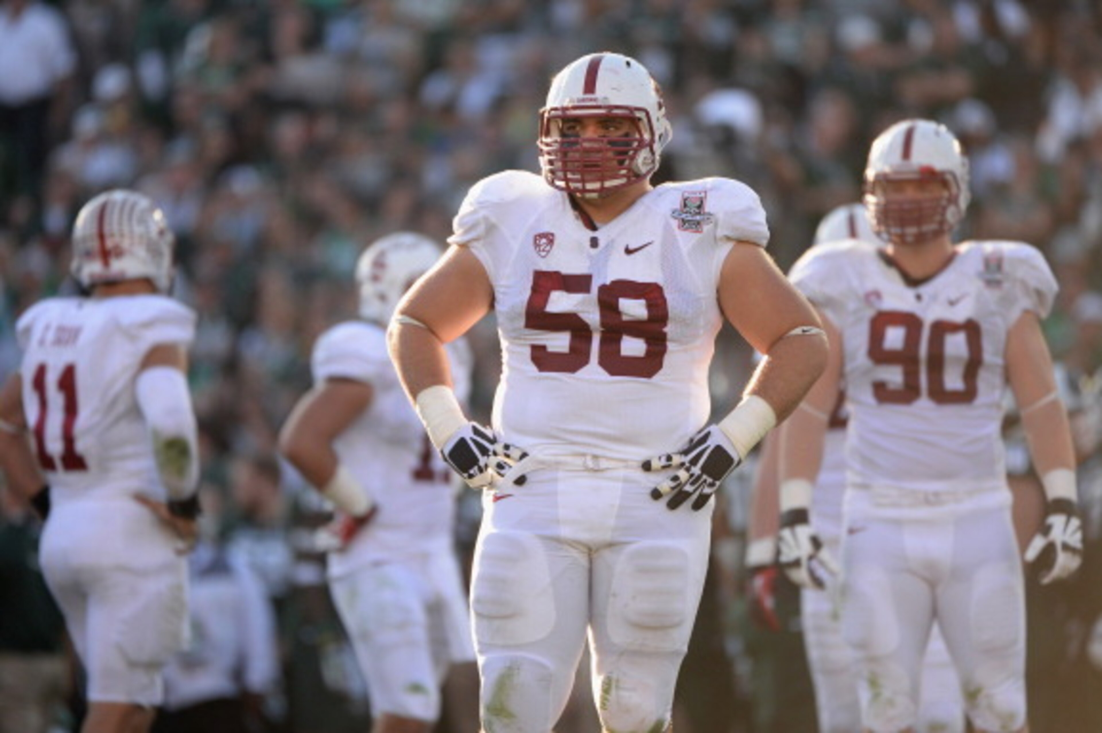 PASADENA, CA - JANUARY 01:  Defensive tackle David Parry #58 of the Stanford Cardinal looks on against the Michigan State Spartans during the 100th Rose Bowl Game presented by Vizio at the Rose Bowl on January 1, 2014 in Pasadena, California.  (Photo by H