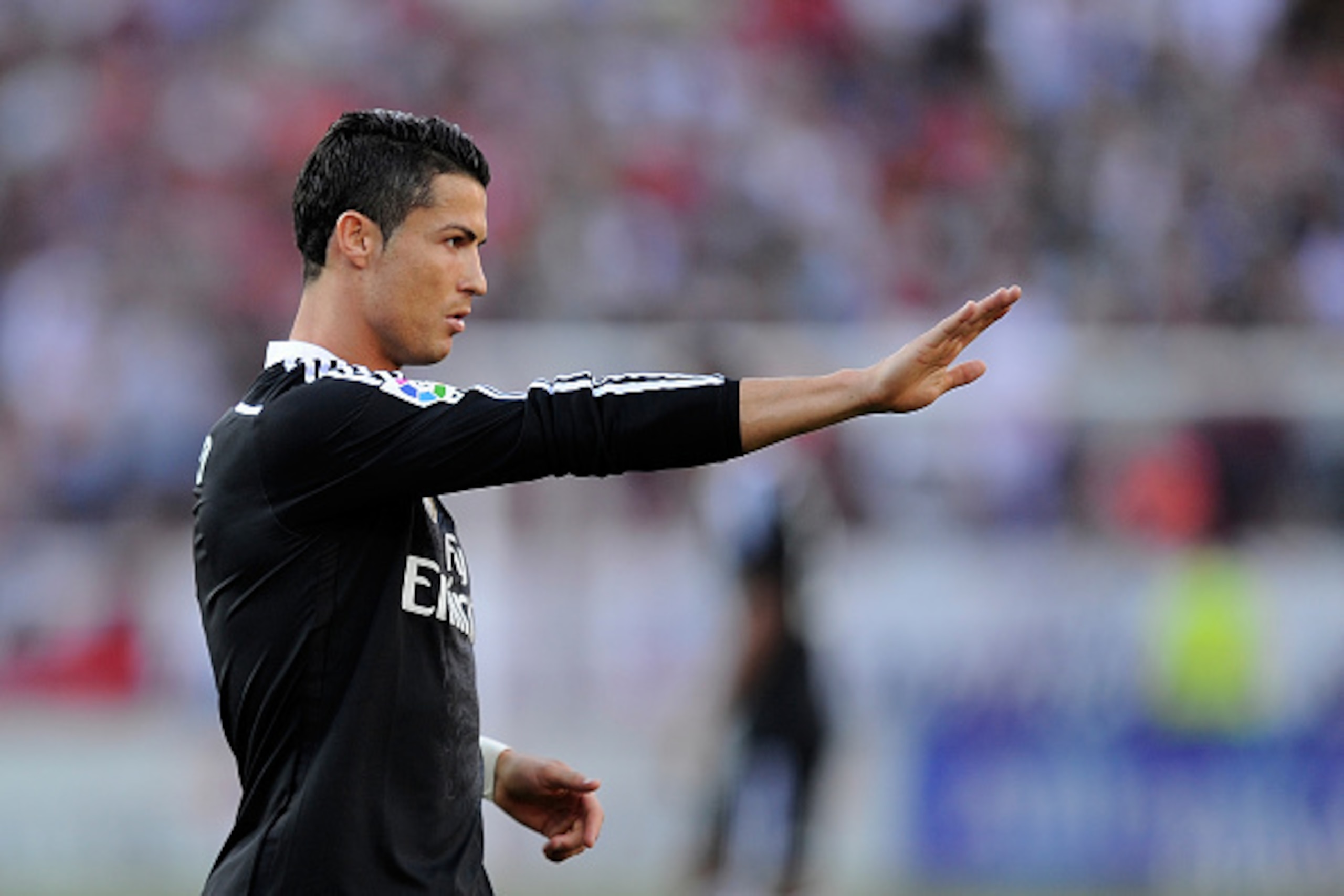 SEVILLE, SPAIN - MAY 02:  Cristiano Ronaldo of Real Madrid reacts during the La Liga match between Sevilla FC and Real Madrid CF at Estadio Ramon Sanchez Pizjuan on May 2, 2015 in Seville, Spain.  (Photo by Denis Doyle/Getty Images)