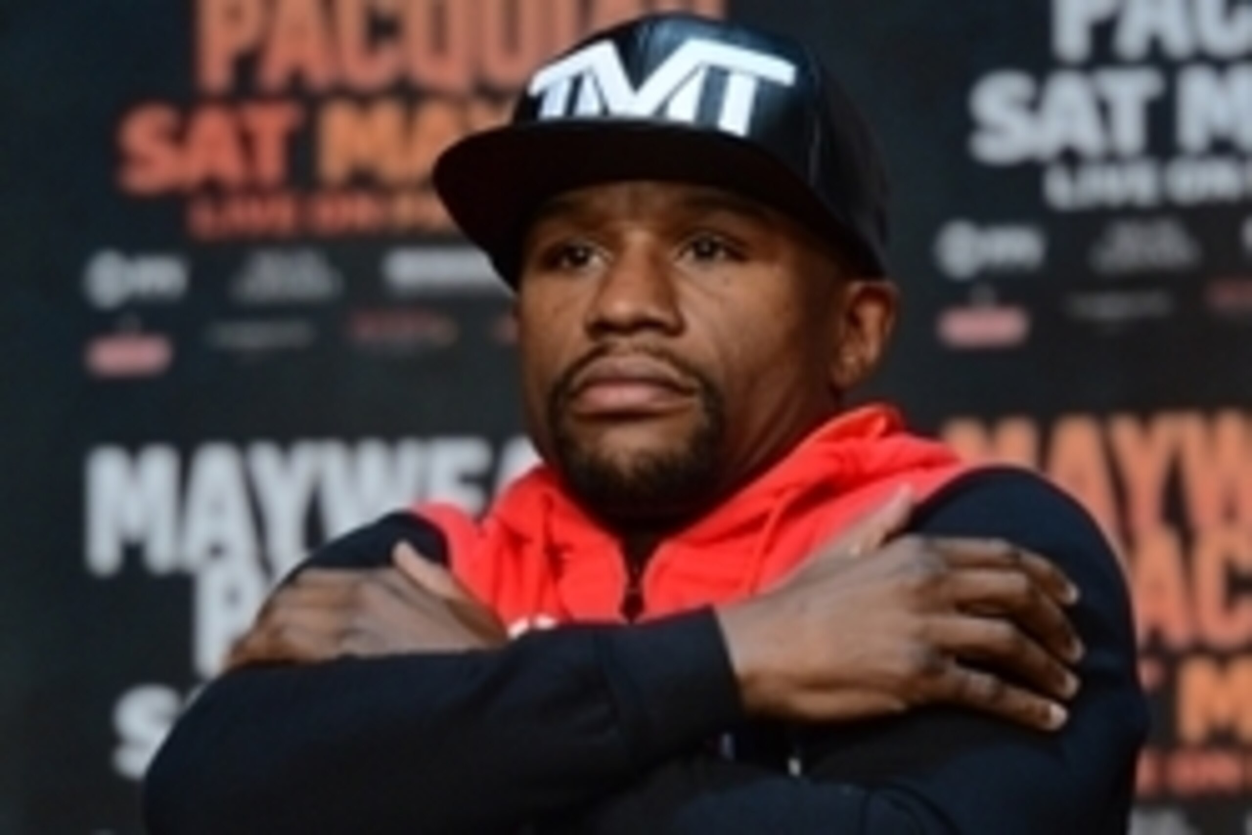 Apr 29, 2015; Las Vegas, NV, USA; Floyd Mayweather looks on during a press conference at KA Theatre. Mandatory Credit: Joe Camporeale-USA TODAY Sports
