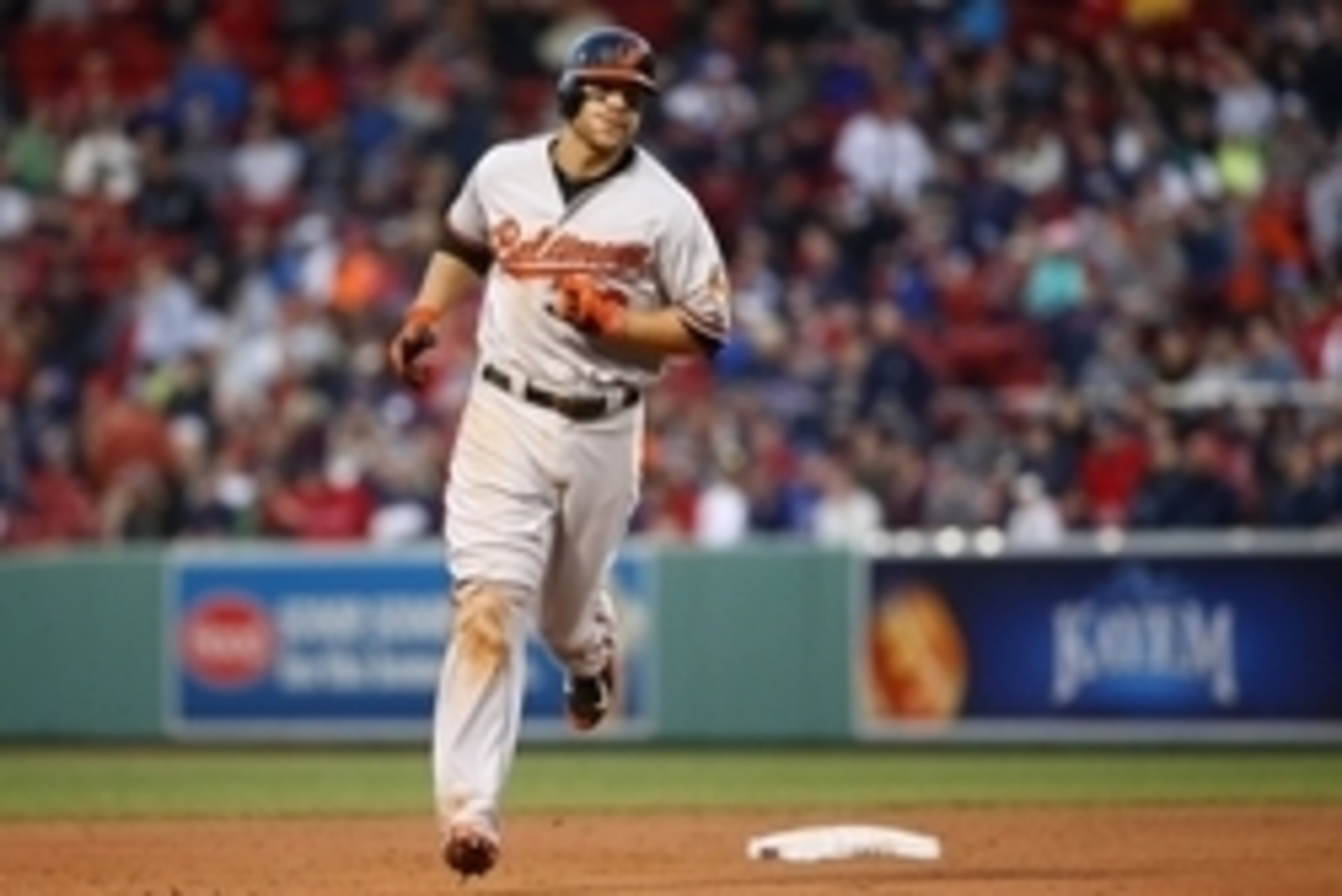 Apr 18, 2015; Boston, MA, USA; Baltimore Orioles first baseman Chris Davis (19) rounds the bases after his two-run home run against the Boston Red Sox during the ninth inning at Fenway Park. Mandatory Credit: Winslow Townson-USA TODAY Sports