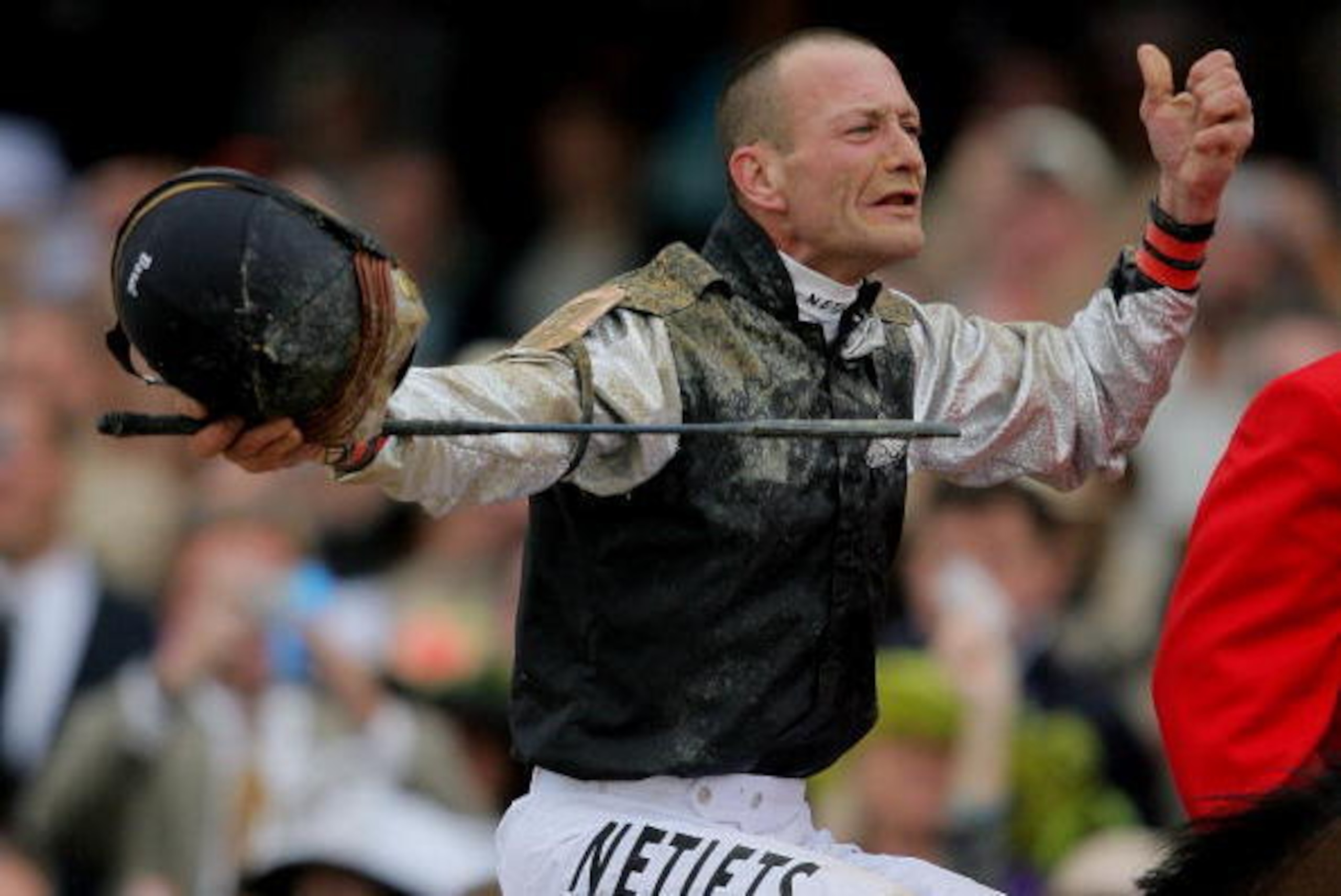 LOUISVILLE, KY - MAY 02:  Jockey Calvin Borel atop Mine That Bird celebrates his win in the 135th running of the Kentucky Derby on May 2, 2009 at Churchill Downs in Louisville, Kentucky.  (Photo by Matthew Stockman/Getty Images)