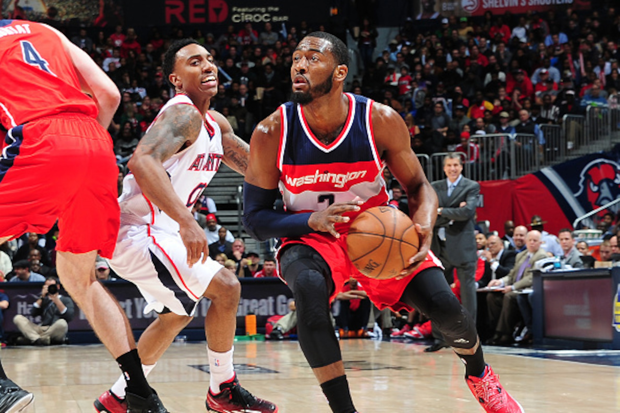 ATLANTA, GA - JANUARY 11: John Wall #2 of the Washington Wizards drives against the Atlanta Hawks on January 11, 2015 at Philips Arena in Atlanta, Georgia. NOTE TO USER: User expressly acknowledges and agrees that, by downloading and/or using this Photog ATLANTA, GA - JANUARY 11: John Wall #2 of the Washington Wizards drives against the Atlanta Hawks on January 11, 2015 at Philips Arena in Atlanta, Georgia. NOTE TO USER: User expressly acknowledges and agrees that, by downloading and/or using this Photog