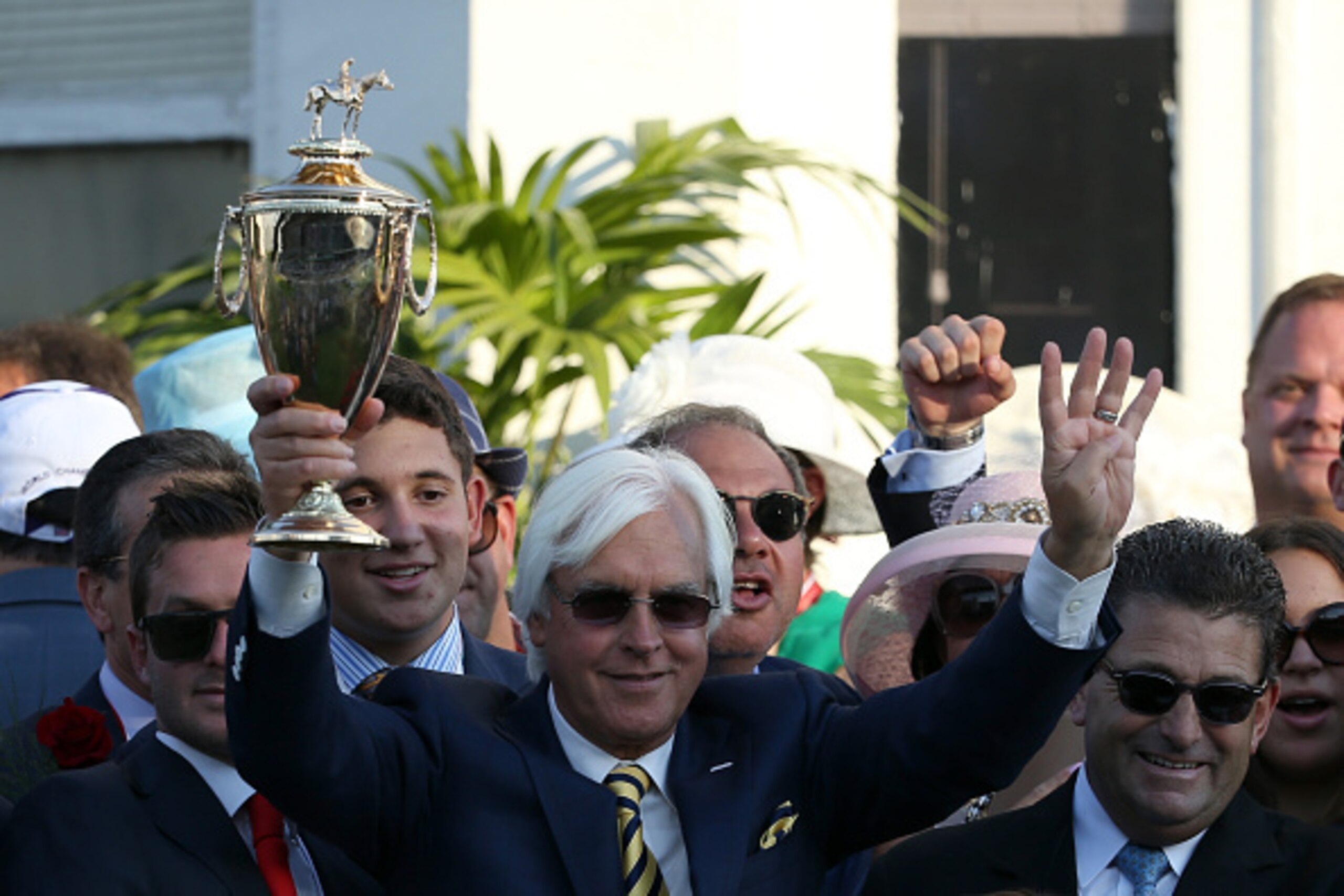 LOUISVILLE, KY - MAY 02: Trainer Bob Baffert of American Pharoah #18 celebrates with the trophy in winners circle after winning the 141st running of the Kentucky Derby at Churchill Downs on May 2, 2015 in Louisville, Kentucky. (Photo by Andy Lyons/Getty LOUISVILLE, KY - MAY 02: Trainer Bob Baffert of American Pharoah #18 celebrates with the trophy in winners circle after winning the 141st running of the Kentucky Derby at Churchill Downs on May 2, 2015 in Louisville, Kentucky. (Photo by Andy Lyons/Getty