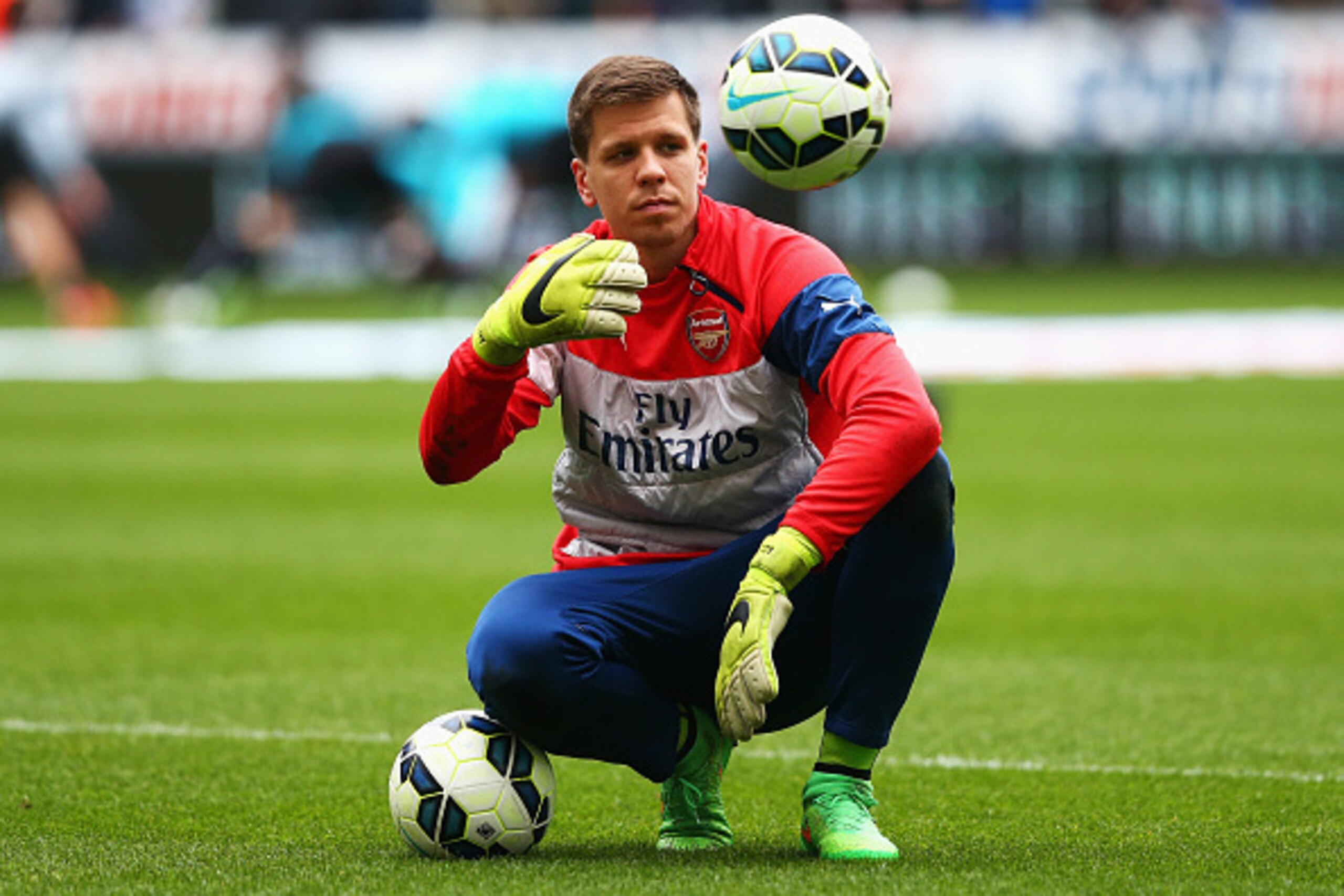 NEWCASTLE UPON TYNE, ENGLAND - MARCH 21: Wojciech Szczesny of Arsenal looks on in the warm up prior to the Barclays Premier League match between Newcastle United and Arsenal at St James' Park on March 21, 2015 in Newcastle upon Tyne, England.  (Photo by M