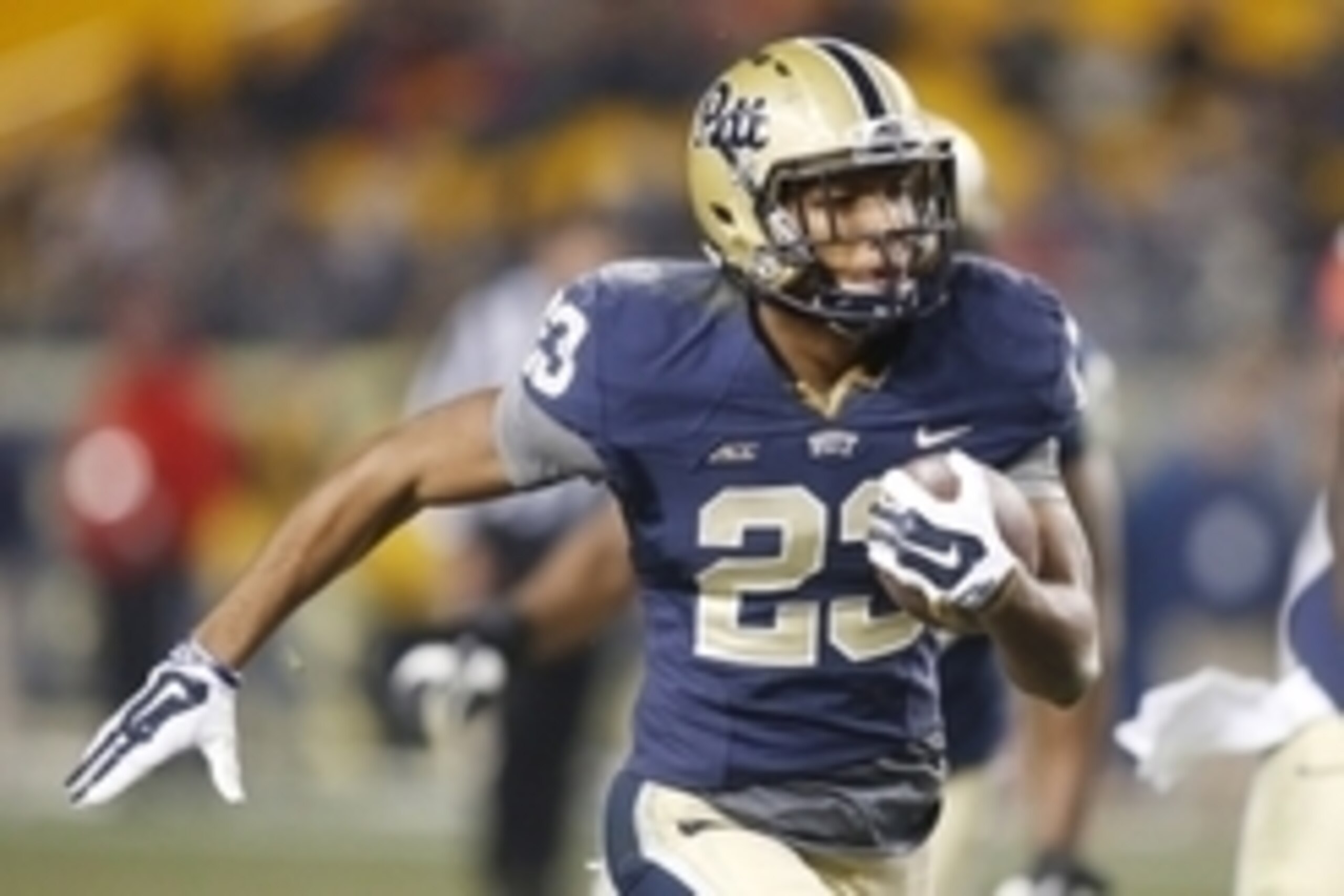 Nov 22, 2014; Pittsburgh, PA, USA; Pittsburgh Panthers wide receiver Tyler Boyd (23) runs on a forty-nine yard touchdown reception against the Syracuse Orange during the fourth quarter at Heinz Field. Pittsburgh won 30-7. Mandatory Credit: Charles LeClair