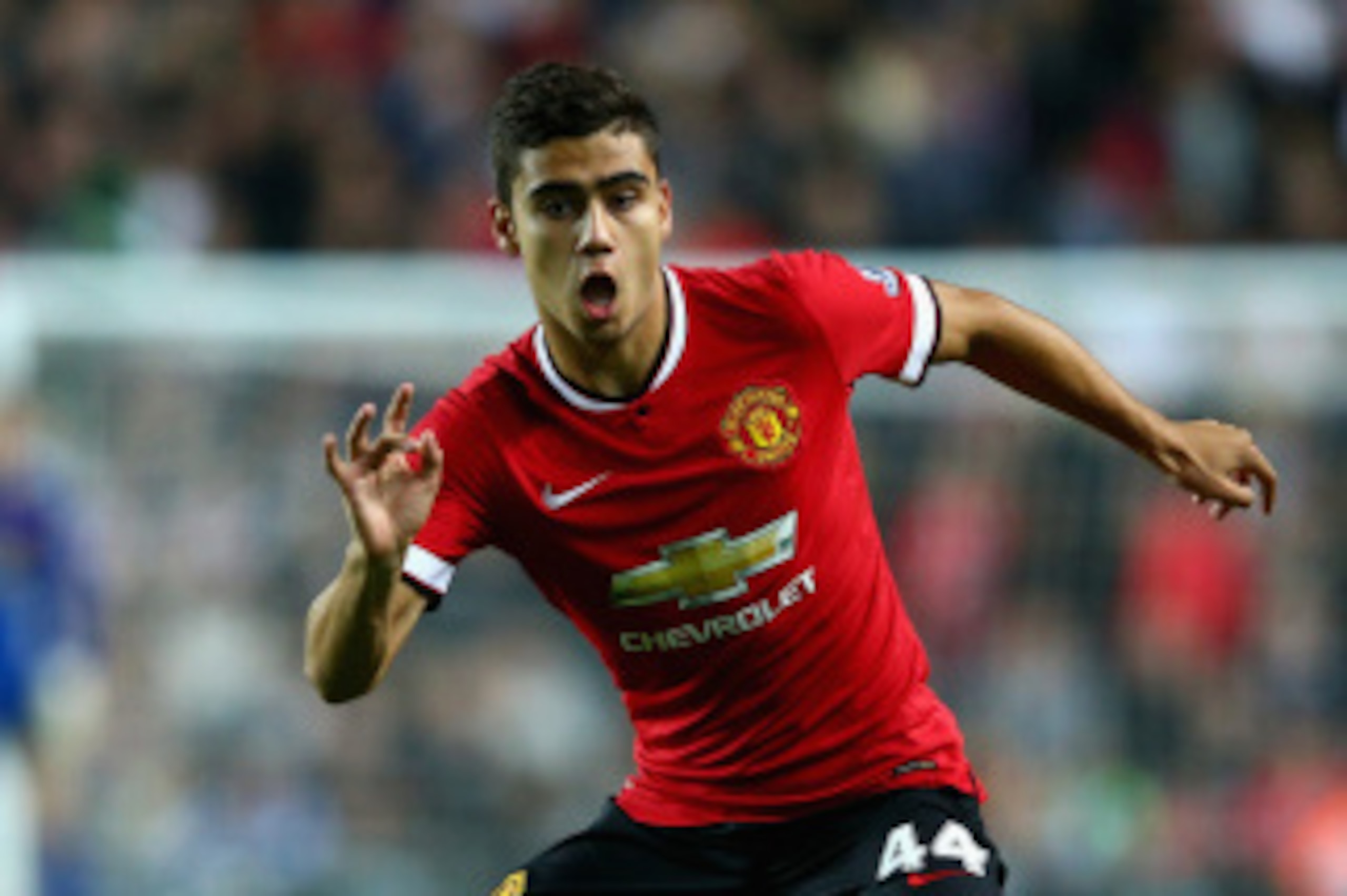 MILTON KEYNES, ENGLAND - AUGUST 26:  Andreas Pereira of Manchester United in action during the Capital One Cup second round match between MK Dons and Manchester United at Stadium mk on August 26, 2014 in Milton Keynes, England.  (Photo by Clive Mason/Gett