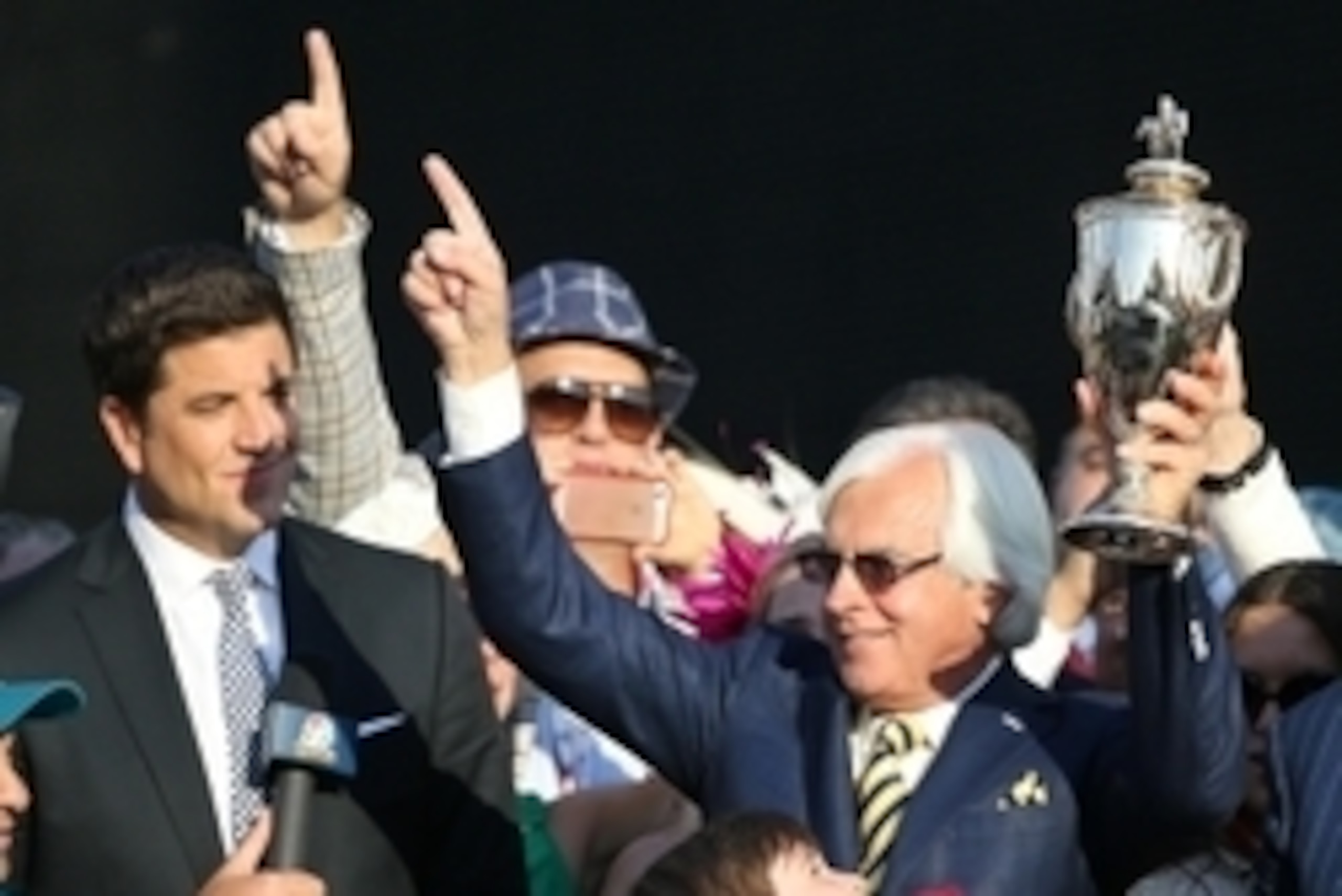 May 2, 2015; Louisville, KY, USA; American Pharoah training Bob Baffert celebrates winning the 141st Kentucky Derby at Churchill Downs. Mandatory Credit: Mark Zerof-USA TODAY Sports