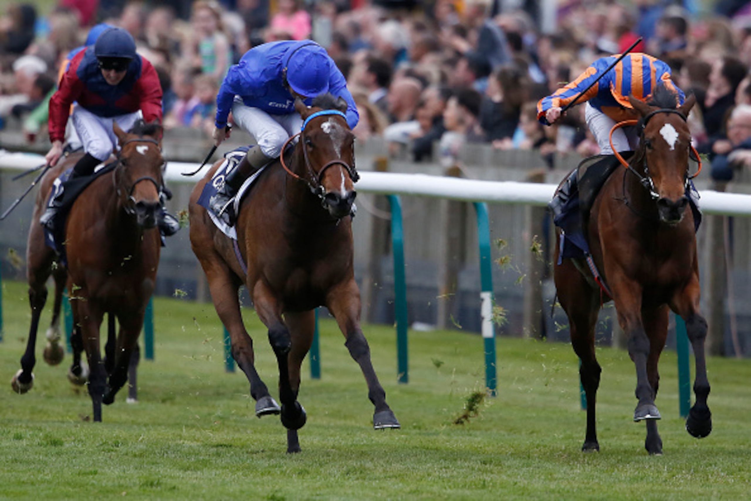 NEWMARKET, ENGLAND - MAY 03: Ryan Moore riding Legatissimo (R) win The Qipco 1000 Guineas Stakes from Lucida (C) at Newmarket racecourse on May 03, 2015 in Newmarket, England. (Photo by Alan Crowhurst/Getty Images) NEWMARKET, ENGLAND - MAY 03: Ryan Moore riding Legatissimo (R) win The Qipco 1000 Guineas Stakes from Lucida (C) at Newmarket racecourse on May 03, 2015 in Newmarket, England. (Photo by Alan Crowhurst/Getty Images)