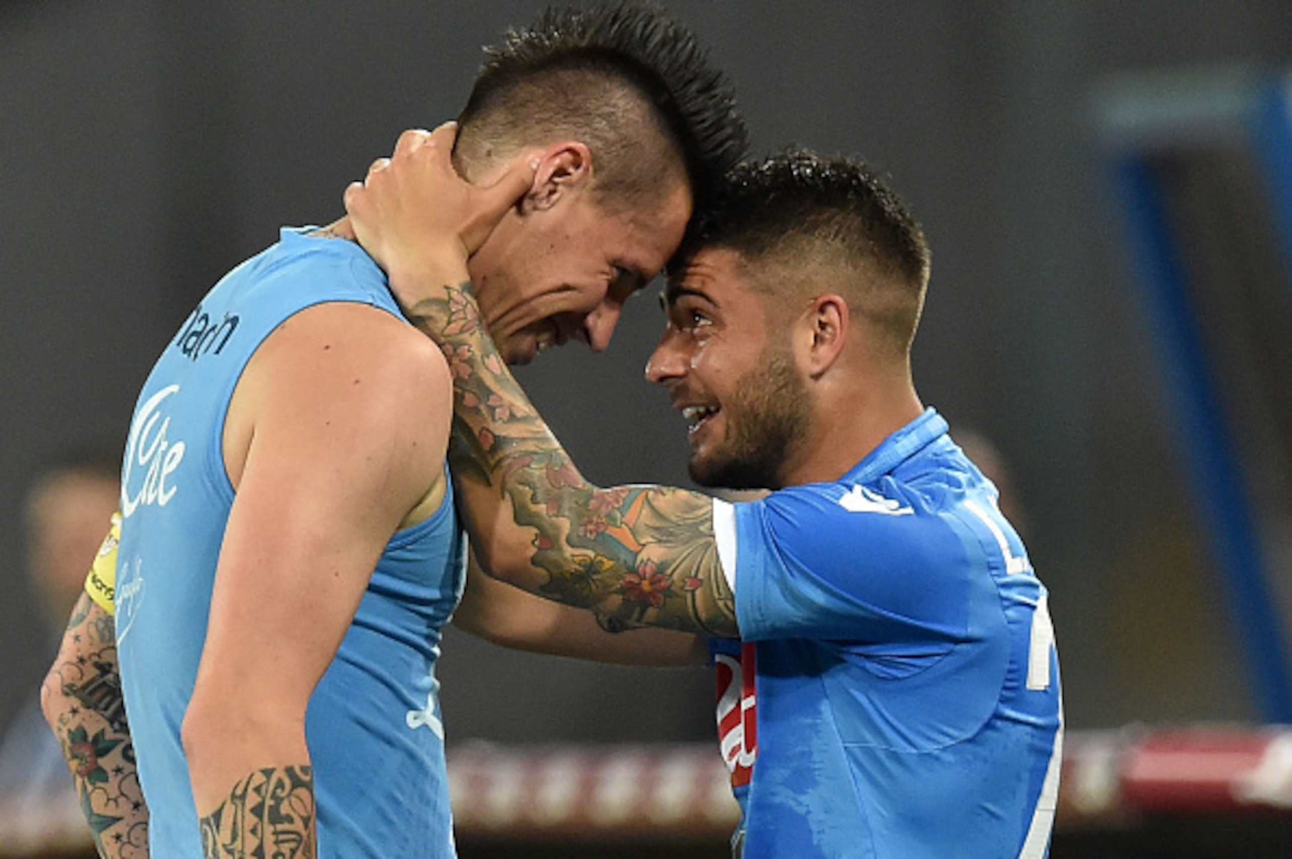 NAPLES, ITALY - MAY 03:  Marek Hamsik of Napoli celebrates after scoring the opening goal during the Serie A match between SSC Napoli and AC Milan at Stadio San Paolo on May 3, 2015 in Naples, Italy.  (Photo by Giuseppe Bellini/Getty Images)