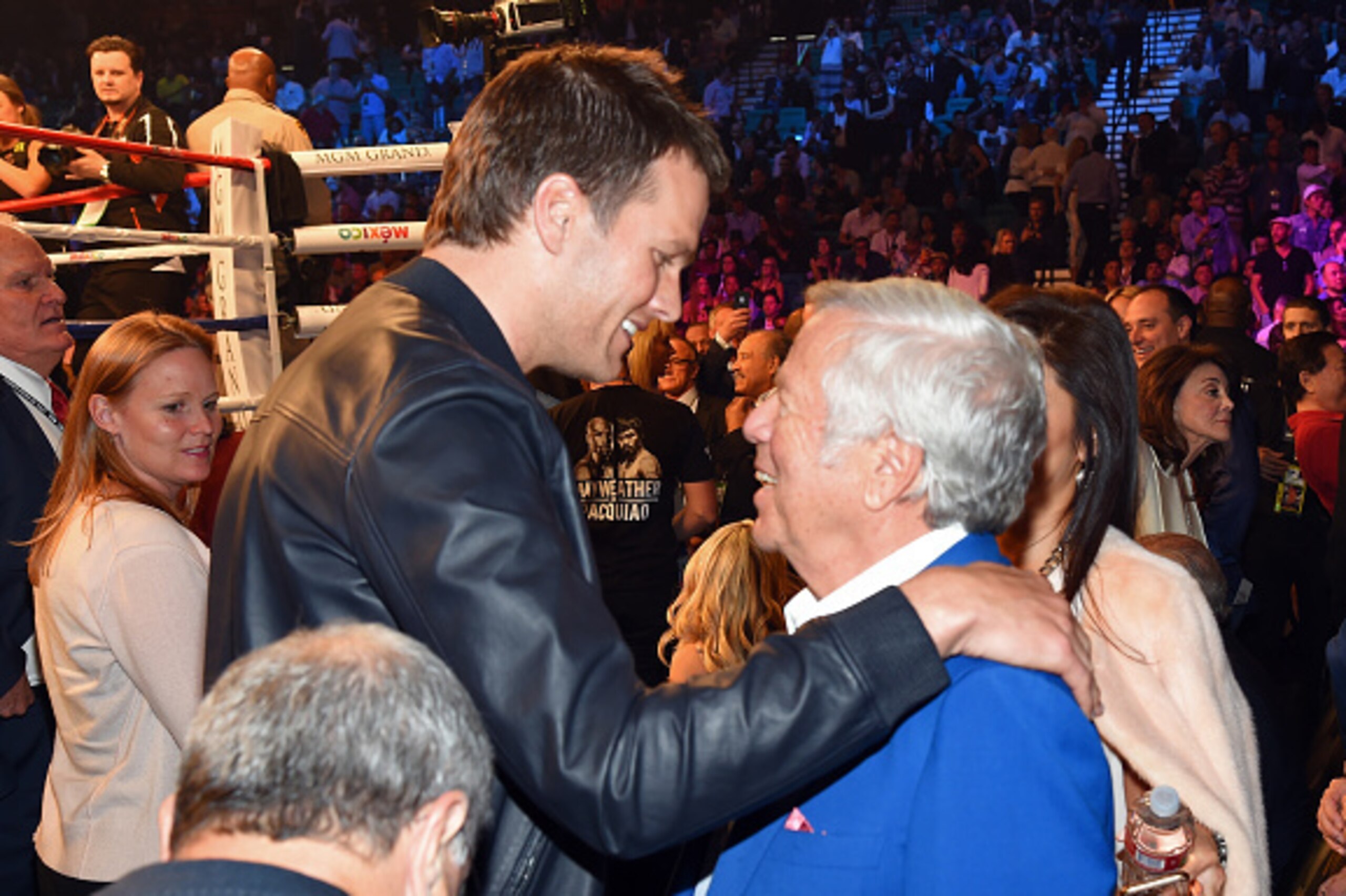 LAS VEGAS, NV - MAY 02: New England Patriots quarterback Tom Brady (L) and Chairman and Chief Executive Officer of The Kraft Group and New England Patriots owner Robert Kraft sits ringside at 'Mayweather VS Pacquiao' presented by SHOWTIME PPV And HBO PPV LAS VEGAS, NV - MAY 02: New England Patriots quarterback Tom Brady (L) and Chairman and Chief Executive Officer of The Kraft Group and New England Patriots owner Robert Kraft sits ringside at 'Mayweather VS Pacquiao' presented by SHOWTIME PPV And HBO PPV
