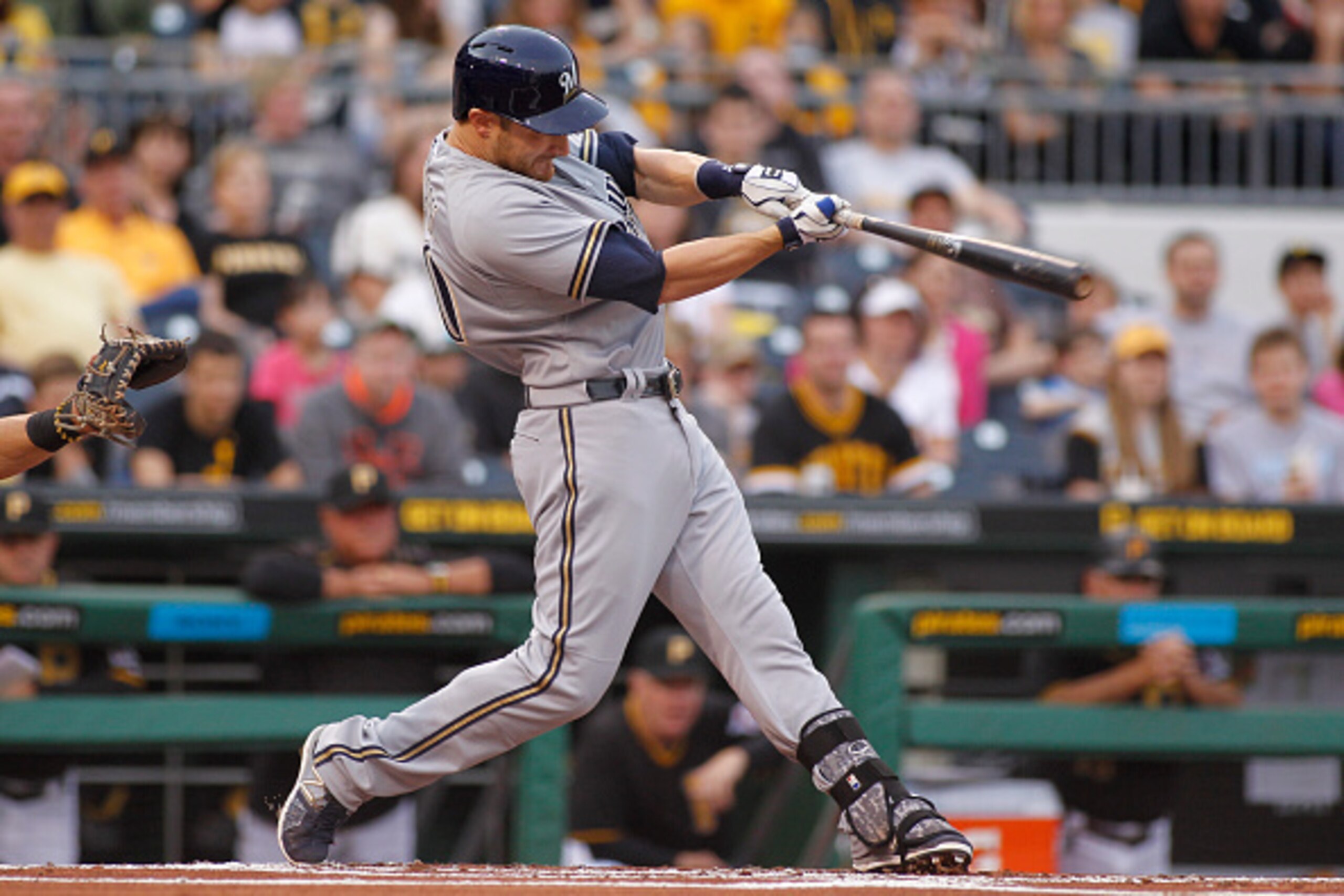 PITTSBURGH, PA - APRIL 18: Jonathan Lucroy #20 of the Milwaukee Brewers scores a runner on a sacrifice fly in the first inning during the game against the Pittsburgh Pirates at PNC Park on April 18, 2015 in Pittsburgh, Pennsylvania. (Photo by Justin K. PITTSBURGH, PA - APRIL 18: Jonathan Lucroy #20 of the Milwaukee Brewers scores a runner on a sacrifice fly in the first inning during the game against the Pittsburgh Pirates at PNC Park on April 18, 2015 in Pittsburgh, Pennsylvania. (Photo by Justin K.
