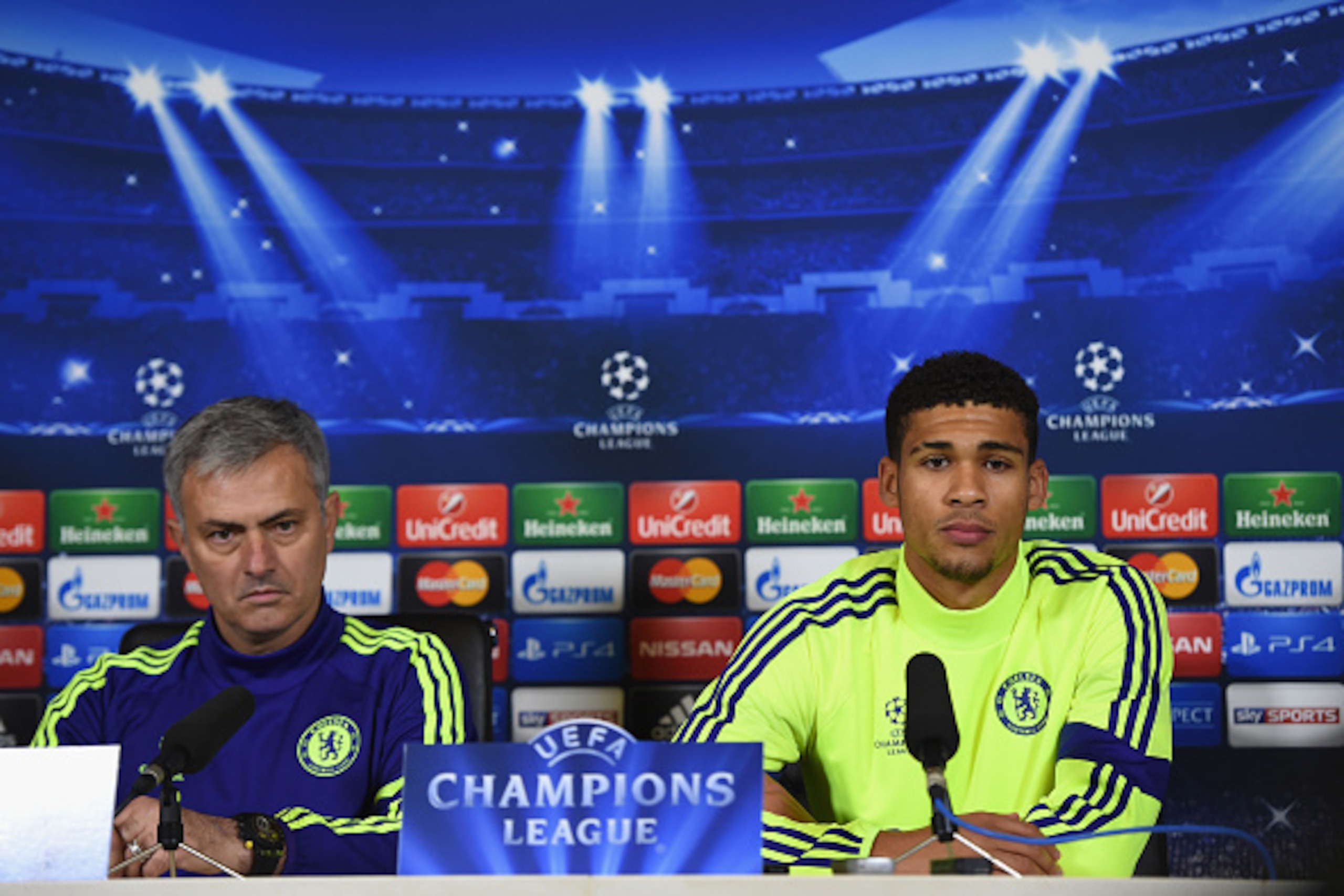LONDON, ENGLAND - DECEMBER 09:  Ruben Loftus-Cheek of Chelsea talks to the media alongside manager Jose Mourinho during a Chelsea press conference, ahead of the UEFA Champions League Group G match, against Sporting Clube de Portugal at Cobham Training Cen