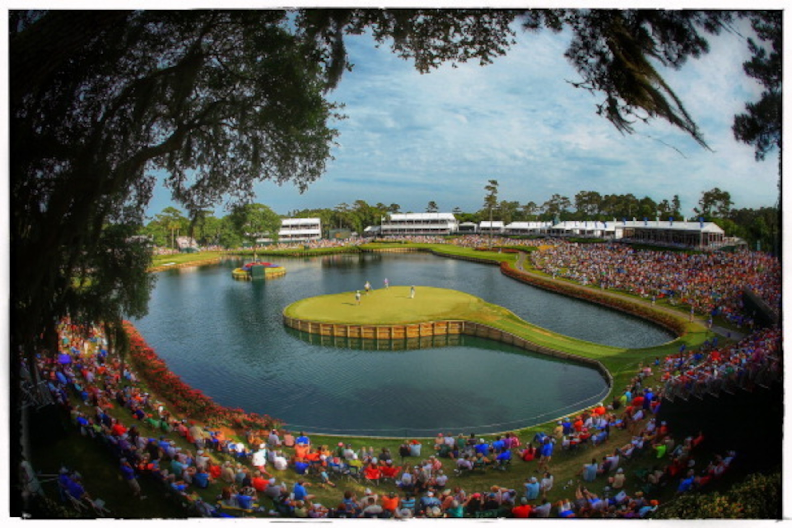 PONTE VEDRA BEACH, FL - MAY 10:   (EDITORS NOTE: This image has been processed using digital filters) A view of the 17th green during the third round of THE PLAYERS Championship on the stadium course at TPC Sawgrass on May 10, 2014 in Ponte Vedra Beach, F