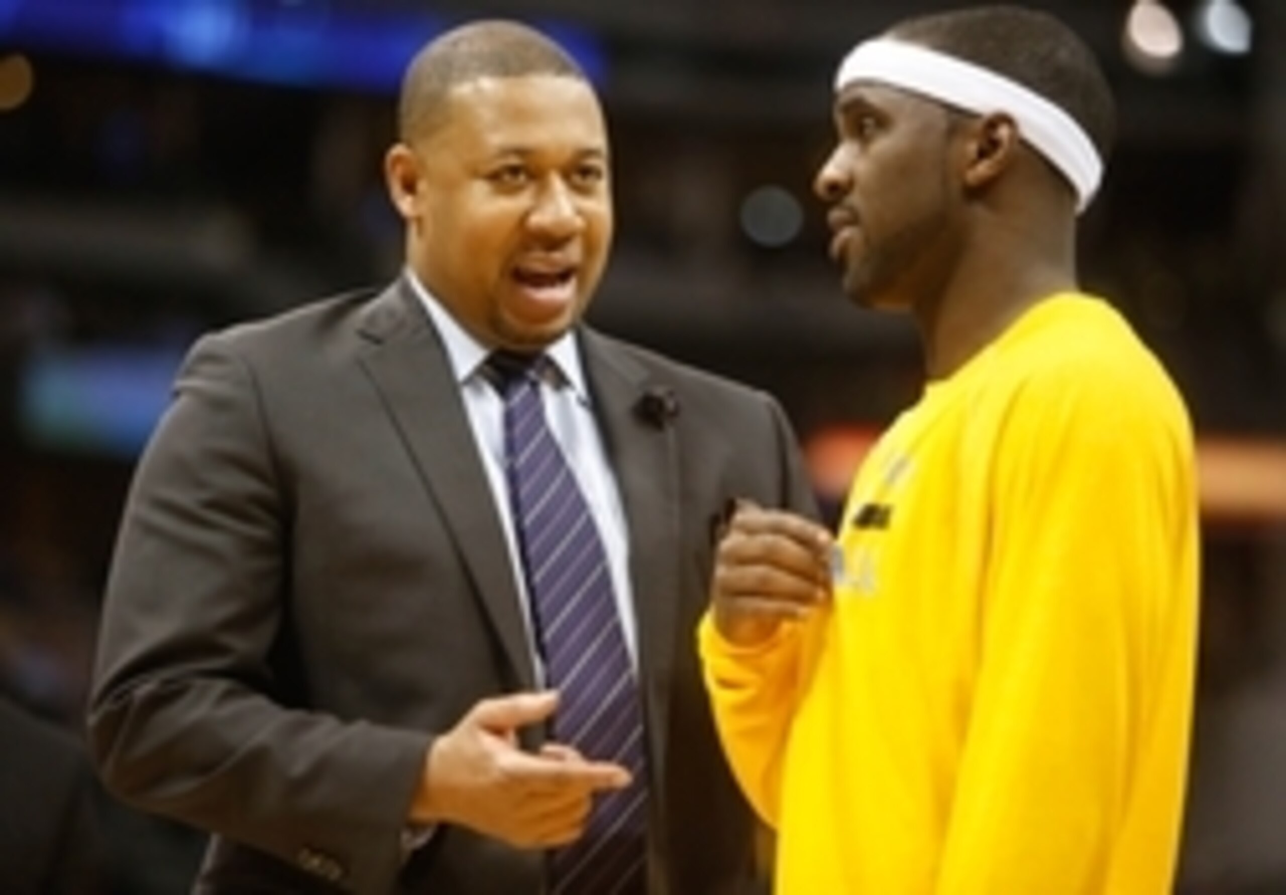 Mar 11, 2015; Denver, CO, USA; Denver Nuggets head coach Melvin Hunt and guard Ty Lawson (3) during the game against the Atlanta Hawks at Pepsi Center. Mandatory Credit: Chris Humphreys-USA TODAY Sports Mar 11, 2015; Denver, CO, USA; Denver Nuggets head coach Melvin Hunt and guard Ty Lawson (3) during the game against the Atlanta Hawks at Pepsi Center. Mandatory Credit: Chris Humphreys-USA TODAY Sports