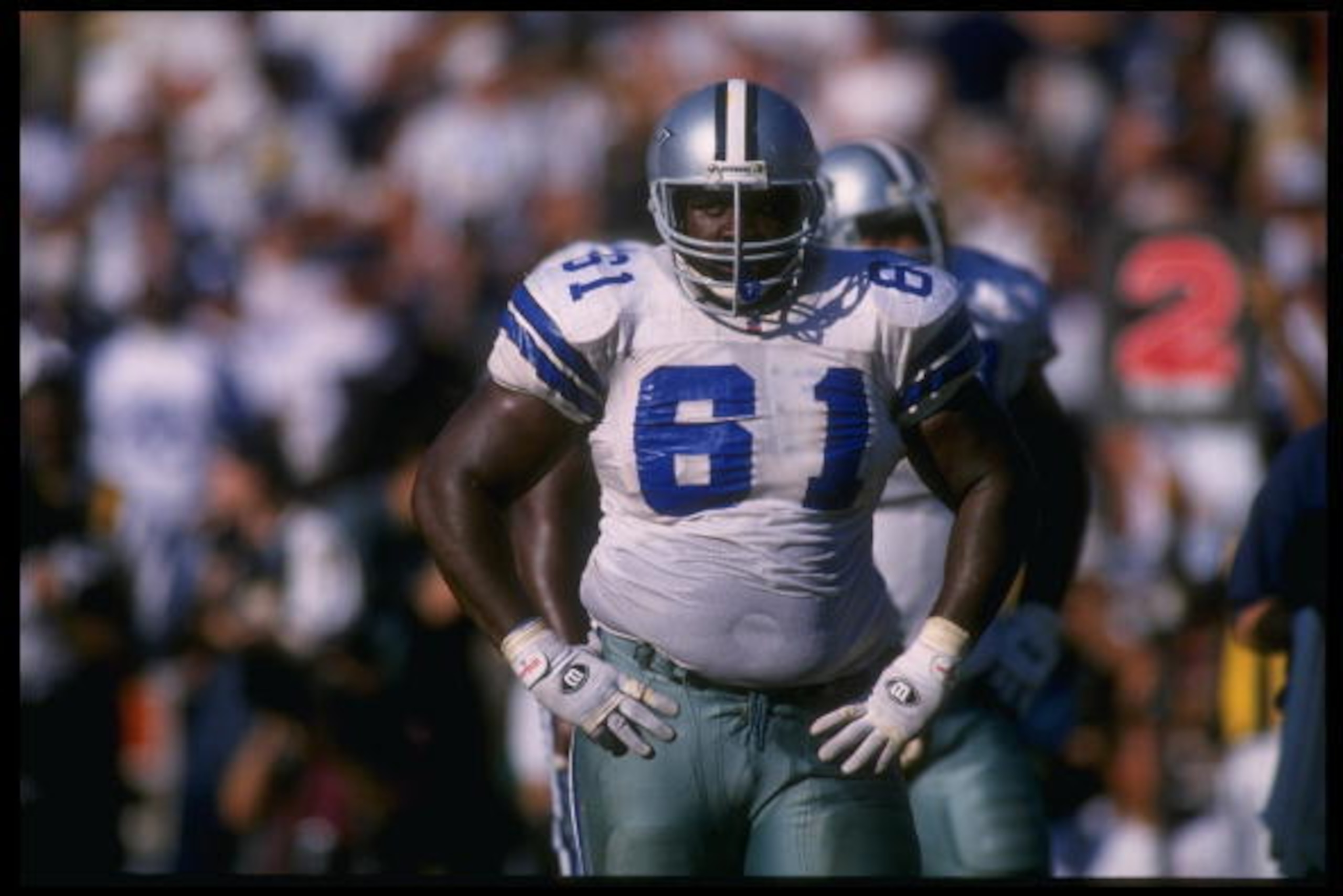 15 Oct 1995: Dallas Cowboys offensive lineman Nate Newton looks on during a game against the San Diego Chargers at Jack Murphy Stadium in San Diego, California. The Cowboys won the game, 23-9.