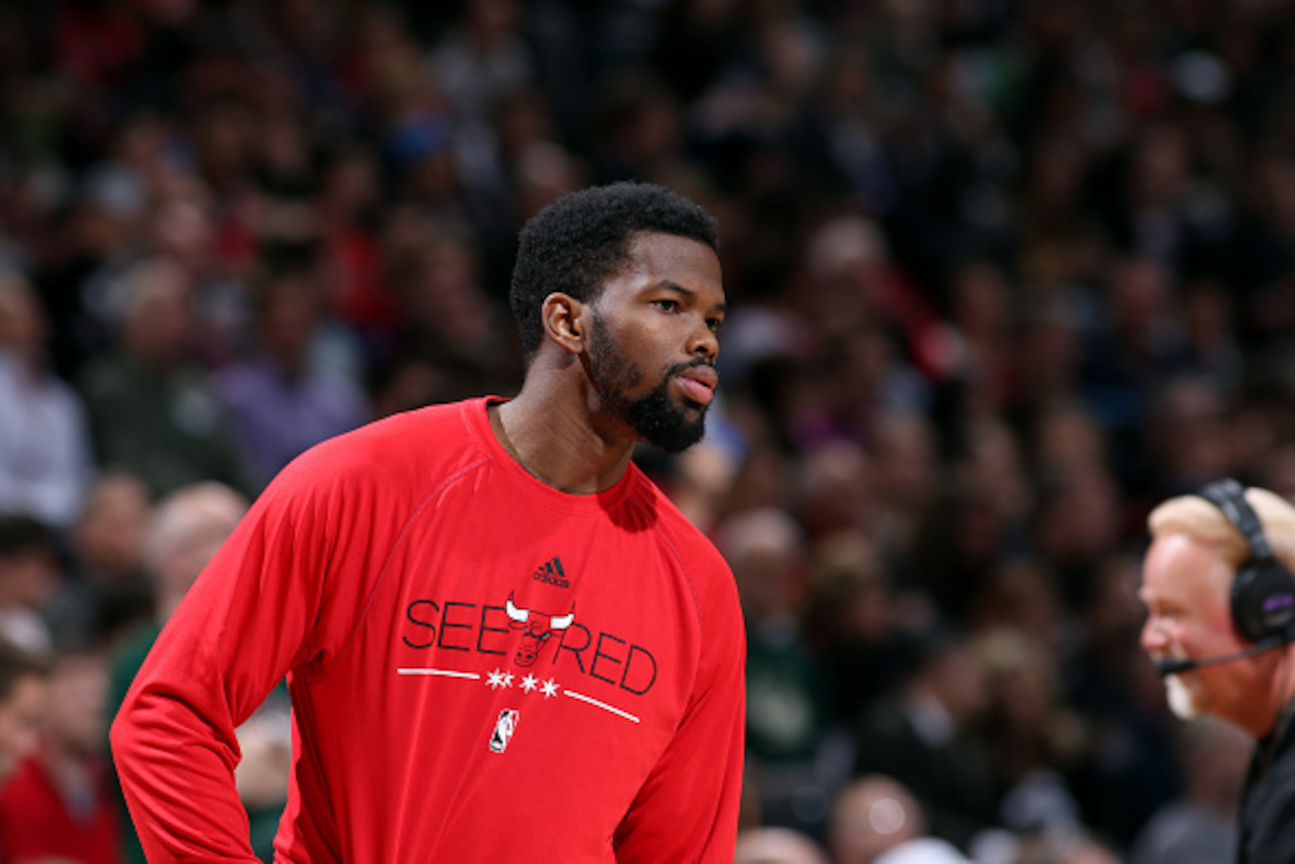 MILWAUKEE, WI - APRIL 25: Aaron Brooks #0 of the Chicago Bulls stands on the court during a game against the Milwaukee Bucks in Game Four of the Eastern Conference Quarterfinals during the 2015 NBA Playoffs on April 25, 2015 at the BMO Harris Bradley Cent