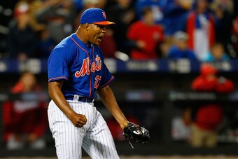 NEW YORK, NY - MAY 01:  Jeurys Familia #27 of the New York Mets celebrates after defeating the Washington Nationals 4-0 at Citi Field on May 1, 2015 in the Flushing neighborhood of the Queens borough of New York City.  (Photo by Mike Stobe/Getty Images)