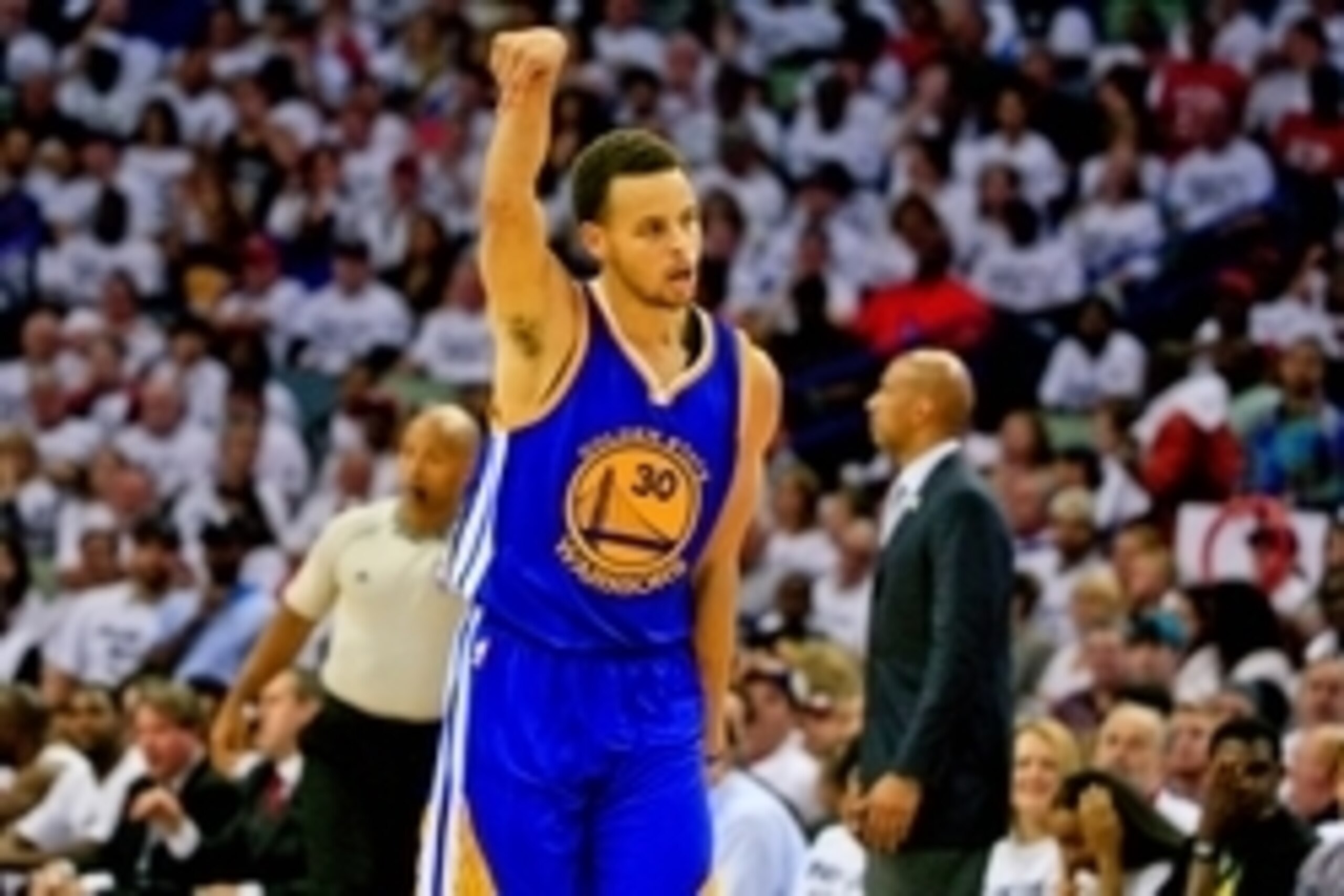 Apr 25, 2015; New Orleans, LA, USA; Golden State Warriors guard Stephen Curry (30) reacts after scoring on a three point basket against the New Orleans Pelicans during the second half in game four of the first round of the NBA Playoffs at the Smoothie Kin