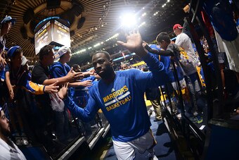 OAKLAND, CA - APRIL 15: Draymond Green #23 of the Golden State Warriors leaves the court after a game against the Denver Nuggets on April 15, 2015 at Oracle Arena in Oakland, California. NOTE TO USER: User expressly acknowledges and agrees that, by downlo