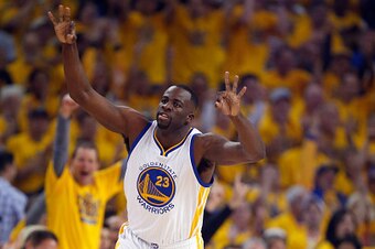 OAKLAND, CA - MAY 03:  Draymond Green #23 of the Golden State Warriors reacts after he made a three-point basket against the Memphis Grizzlies during Game One of the Western Conference Semifinals during the NBA Playoffs on May 3, 2015 at Oracle Arena in O