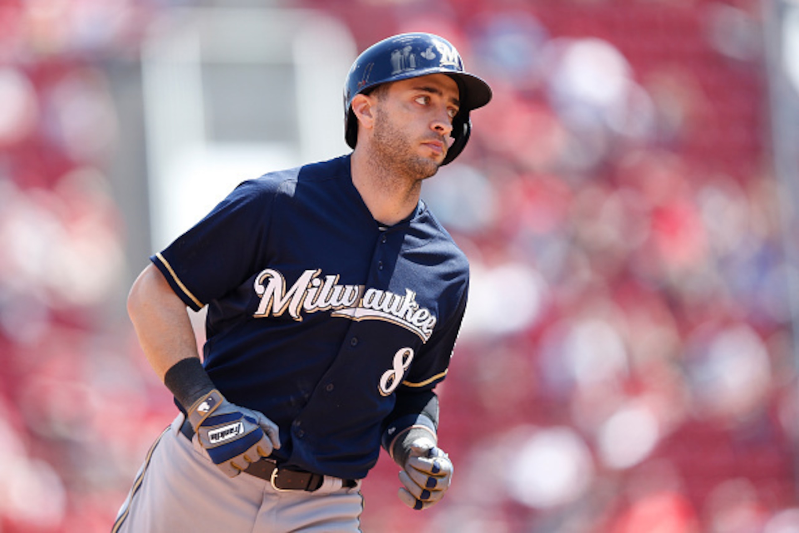 CINCINNATI, OH - APRIL 29: Ryan Braun #8 of the Milwaukee Brewers rounds the bases after hitting a grand slam in the eighth inning of the game against the Cincinnati Reds at Great American Ball Park on April 29, 2015 in Cincinnati, Ohio. (Photo by Joe Rob