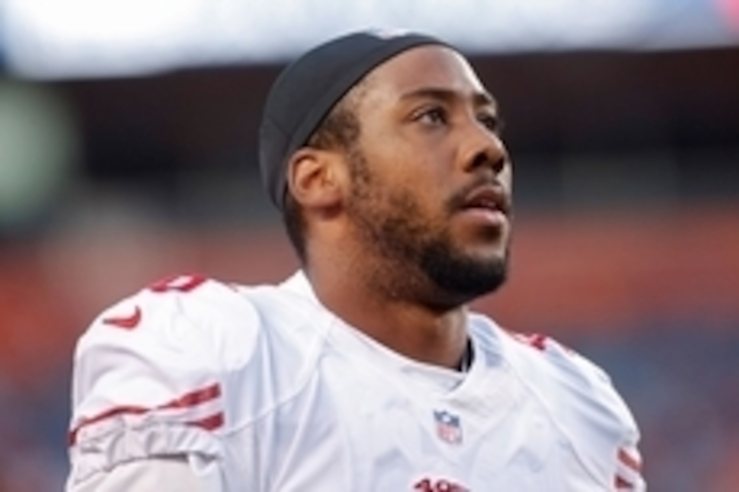 Oct 19, 2014; Denver, CO, USA; San Francisco 49ers outside linebacker Corey Lemonier (96) before the game against the Denver Broncos at Sports Authority Field at Mile High. Mandatory Credit: Chris Humphreys-USA TODAY Sports