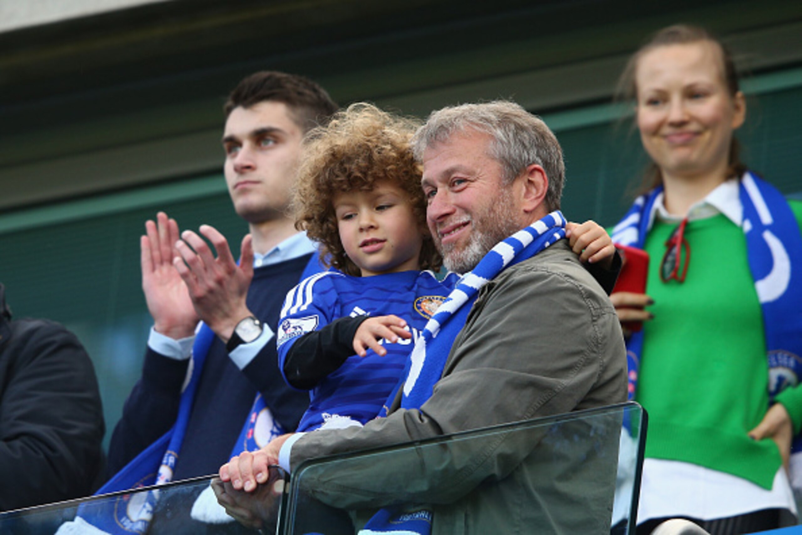 LONDON, ENGLAND - MAY 03:  Chelsea owner Roman Abramovich looks on as Chelsea win the Premier League title after the Barclays Premier League match between Chelsea and Crystal Palace at Stamford Bridge on May 3, 2015 in London, England.  (Photo by Clive Ma