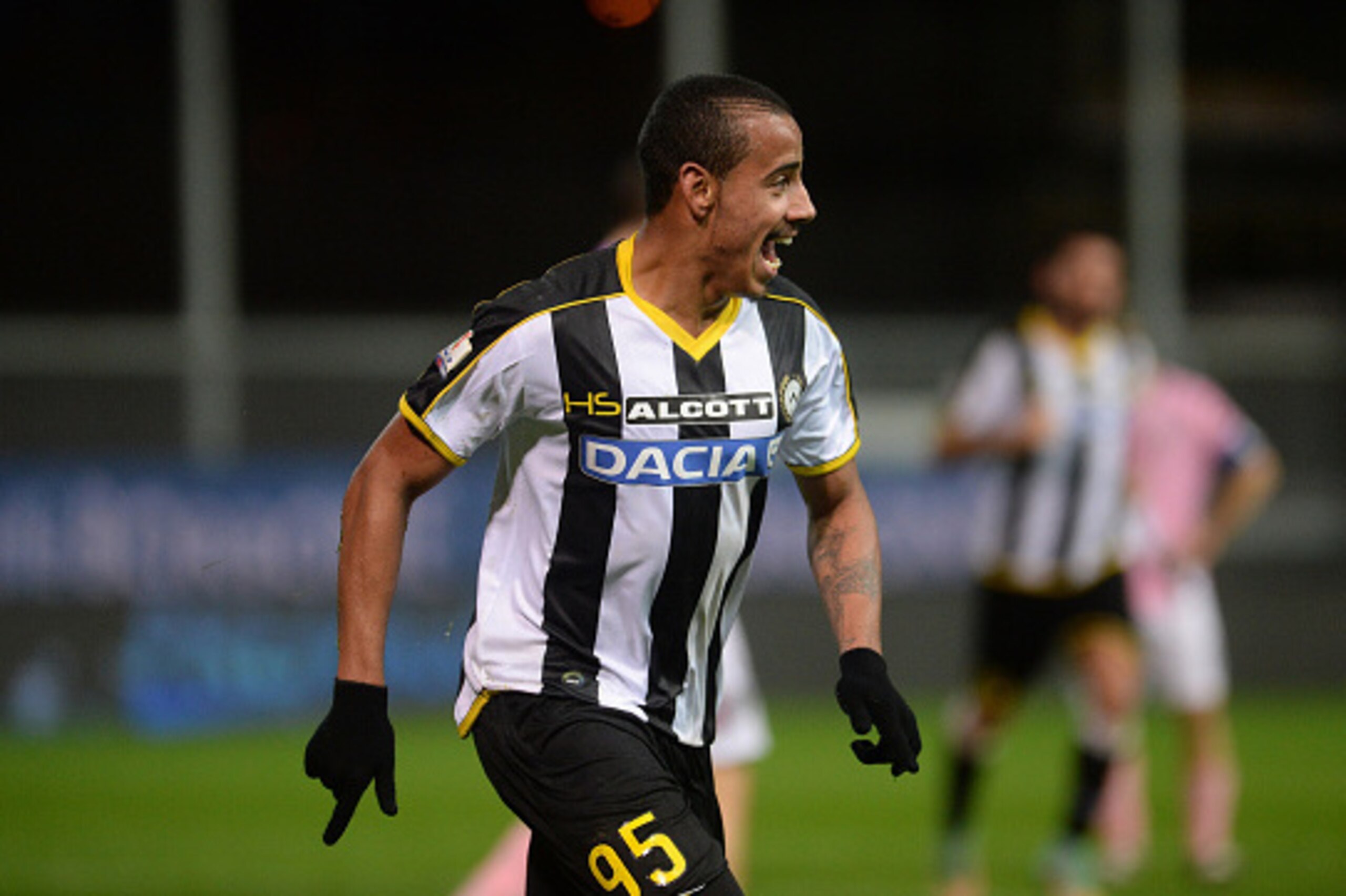 UDINE, ITALY - DECEMBER 03:  Lucas Santana Evangelista  of Udinese Calcio celebrates after scoring his team's third goal during the TIM Cup Match between Udinese Calcio and AC Cesena  at Friuli Stadium on December 3, 2014 in Udine, Italy.  (Photo by Dino 