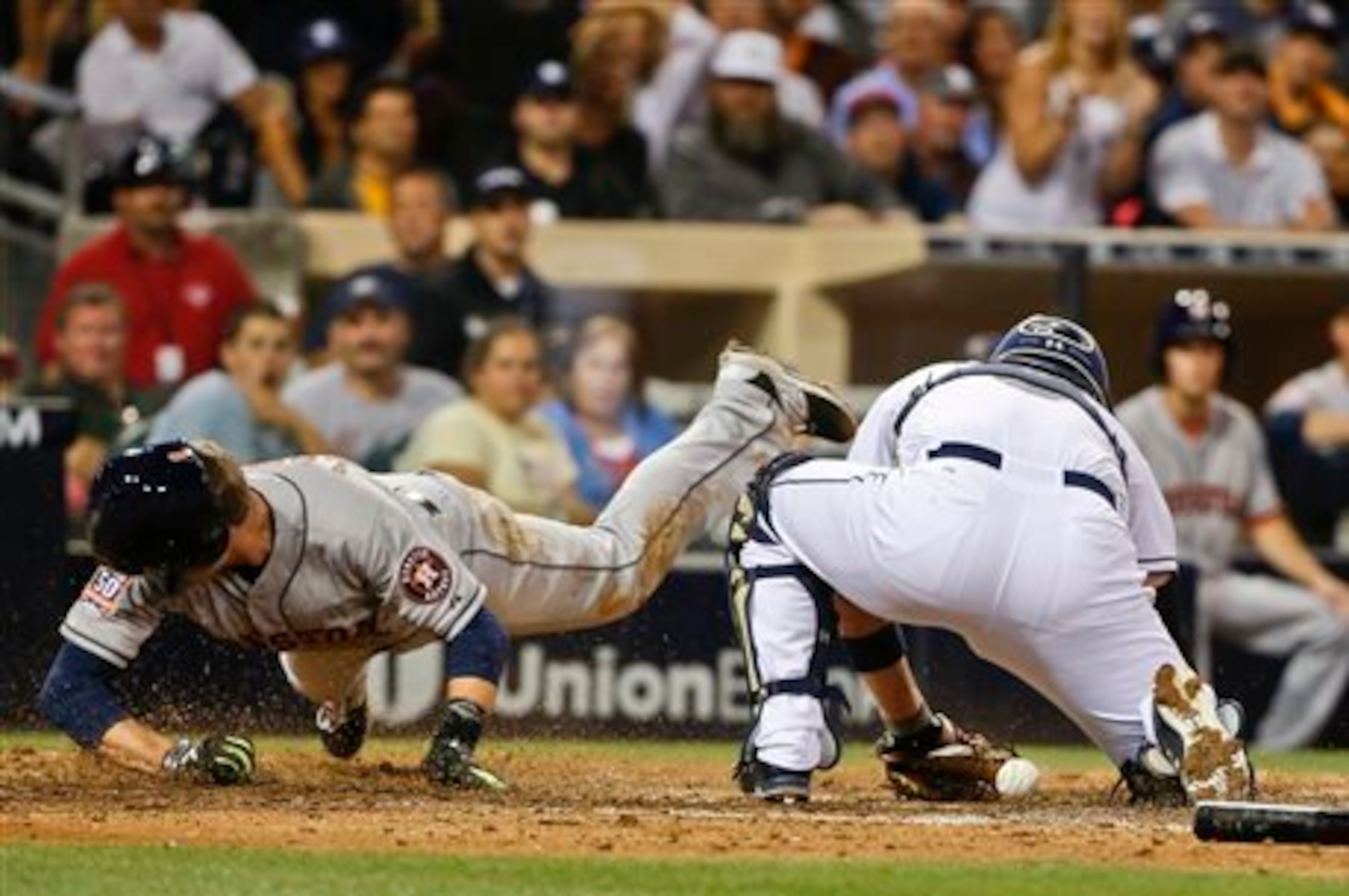 After Jed Lowrie injured himself sliding into home plate on this play, he'll be out until the All-Star break.