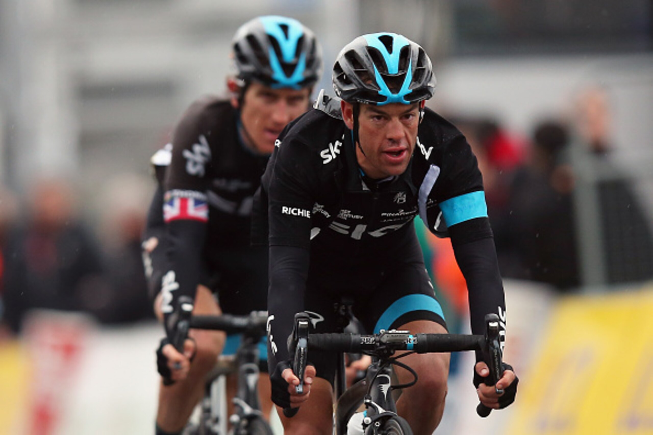 NICE, FRANCE - MARCH 14:  Richie Porte of Australia and Team SKY leads team mate Geraint Thomas over the finish line on stage six of the 2015 Paris-Nice from Vence to Nice on March 14, 2015 in Nice, France.  (Photo by Bryn Lennon/Getty Images)